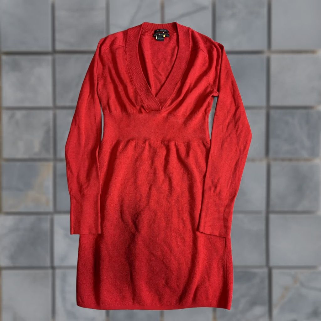 Armani Exchange Armani Exchange Sweater Dress Womens Large Red Merino Wool V-Neck Long Sleeve Shift Size L / US 10 / IT 46 - 1 Thumbnail