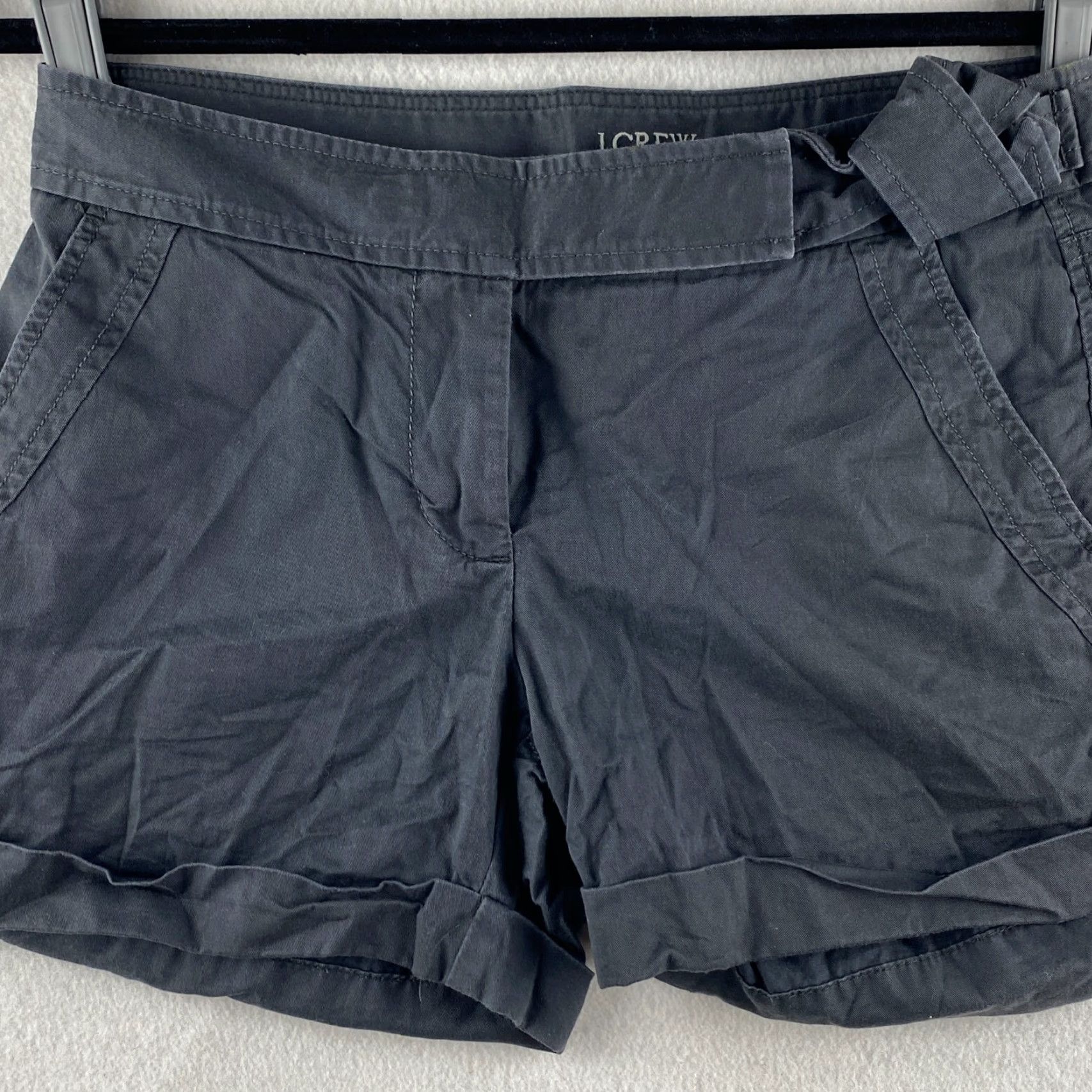 J.Crew J. CREW Shorts Womens 0 Gray Chino Utility Cuffed Button Pockets Hiking Dark Wash - Regular Fit, Belted, CottonTwill, Casual, Modern Womens Size 25" / US 0 / IT 36 - 2 Thumbnail