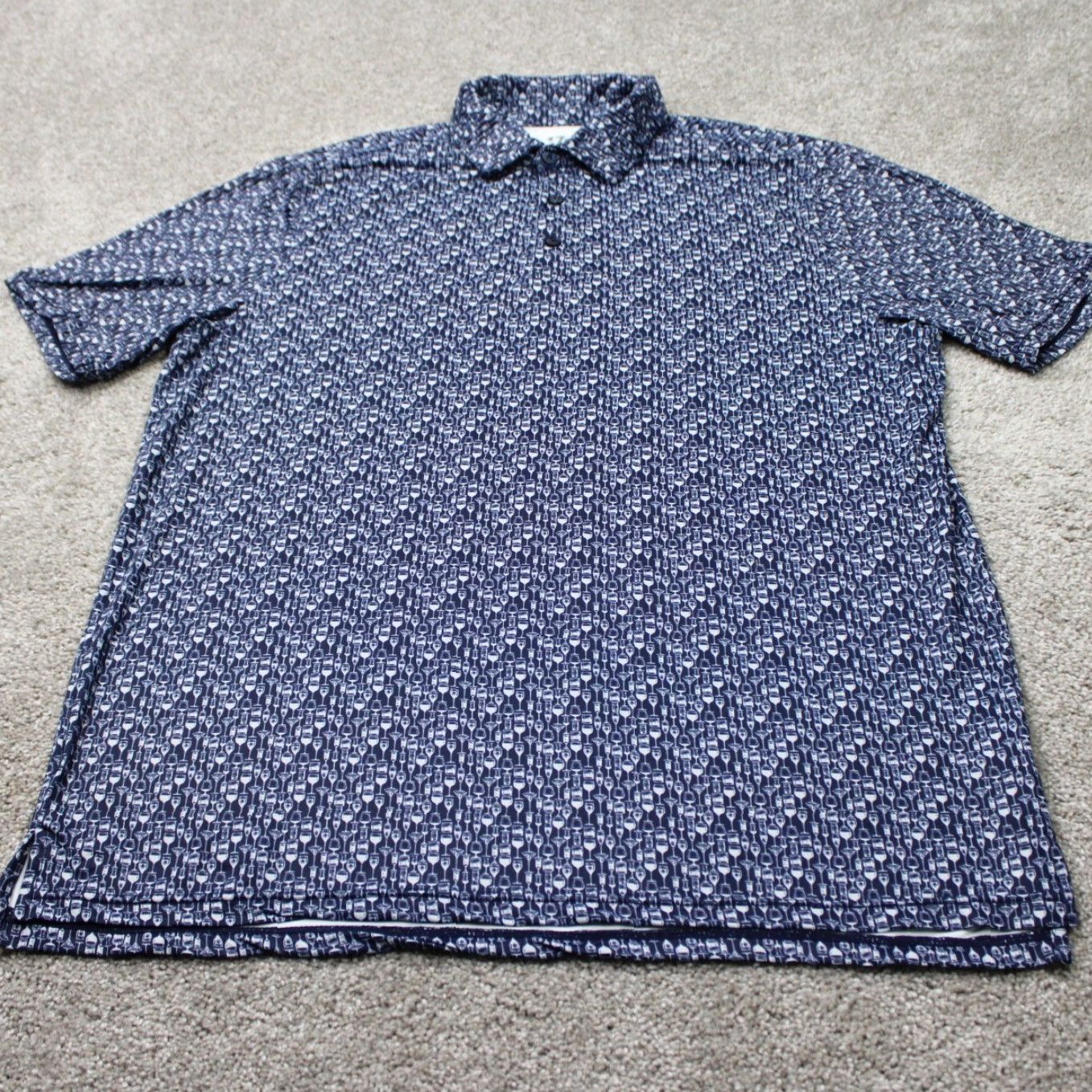 Vintage 1764 Polo Shirt Mens Large Blue Geometric Print Short Sleeve Polo Shirt Large Blue 1764 Sports Golf Casual Men’s Shirt Material Polyester Spandex Size US L / EU 52-54 / 3 - 3 Thumbnail