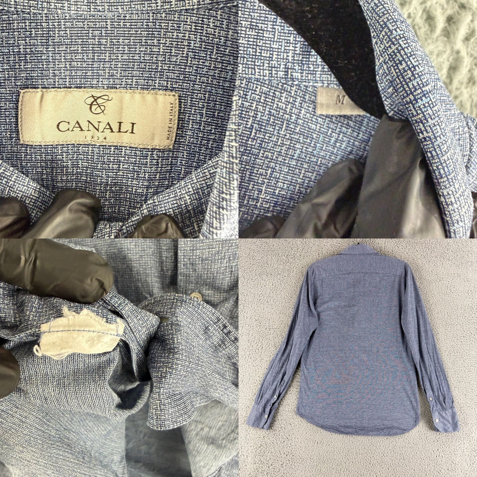 Canali Canali Button-Up Shirt Mens M Blue Geometric Pattern Long Sleeve Made in Italy Size US M / EU 48-50 / 2 - 8 Thumbnail