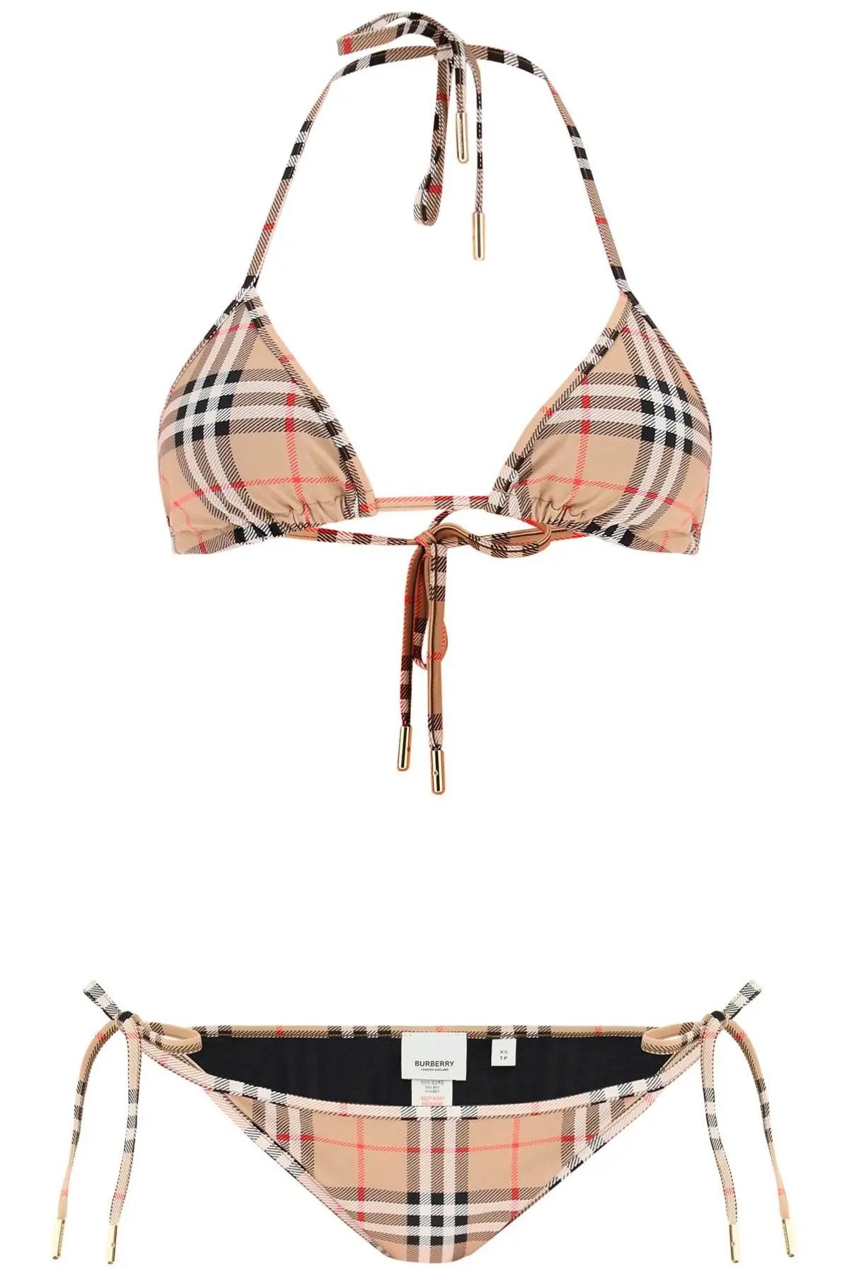 image of Burberry O1S22I1N1223 Check Bikini Set In Beige White Black, Women's (Size Medium)