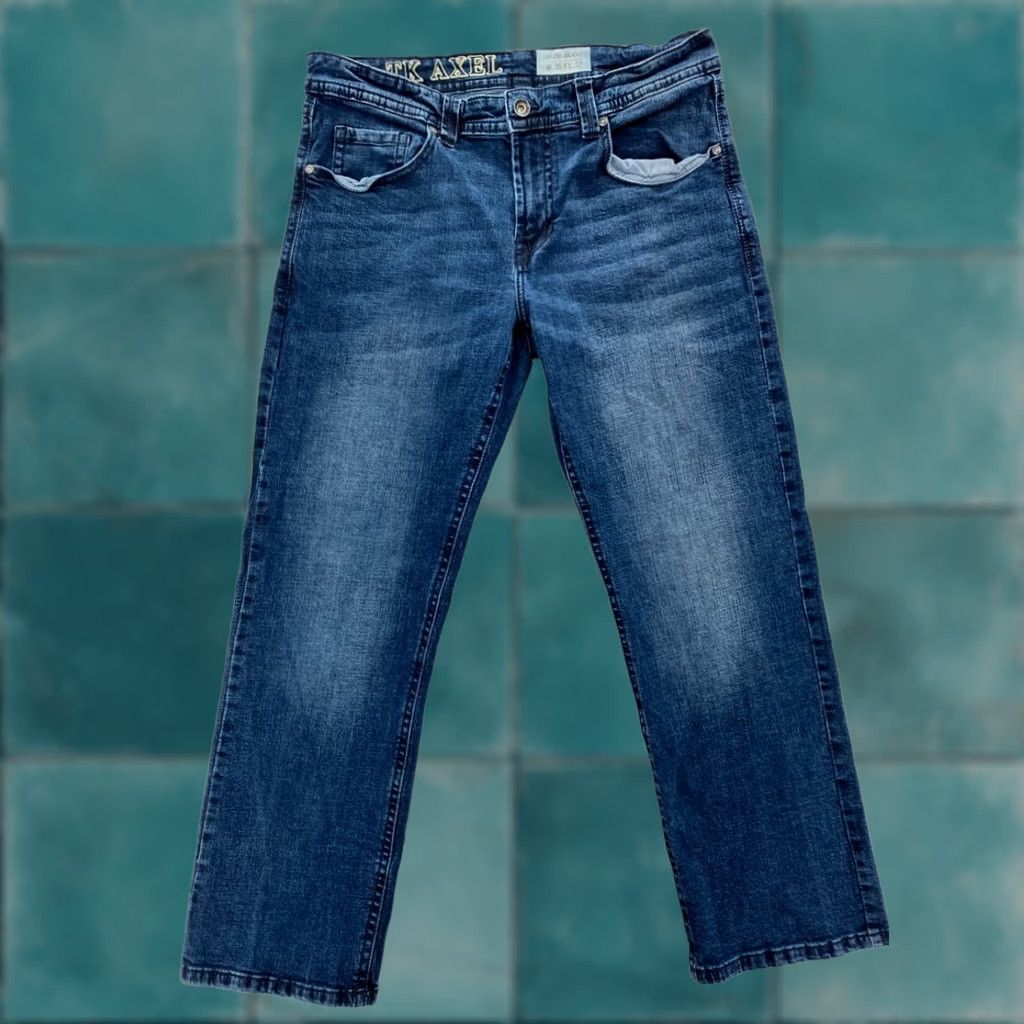 Denime TK Axel Jeans Mens 36x30 Slim Fit Dark Wash Blue Stretch Denim Bootcut Pants Size US 36 / EU 52 - 1 Thumbnail