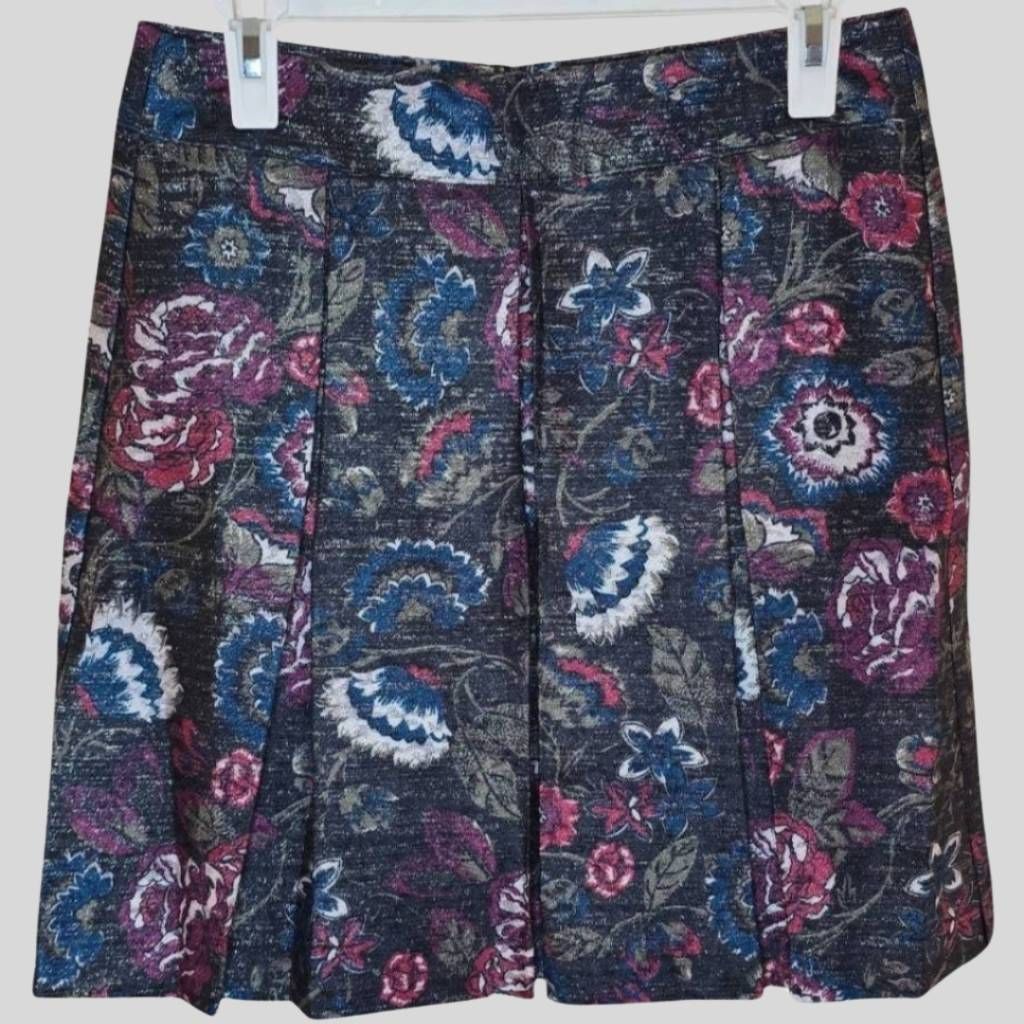 Loft LOFT Outlet Floral Pleated Skirt Size 4 Navy Blue Gold Threading Back Zip Size 27" / US 4 / IT 40 - 1 Thumbnail