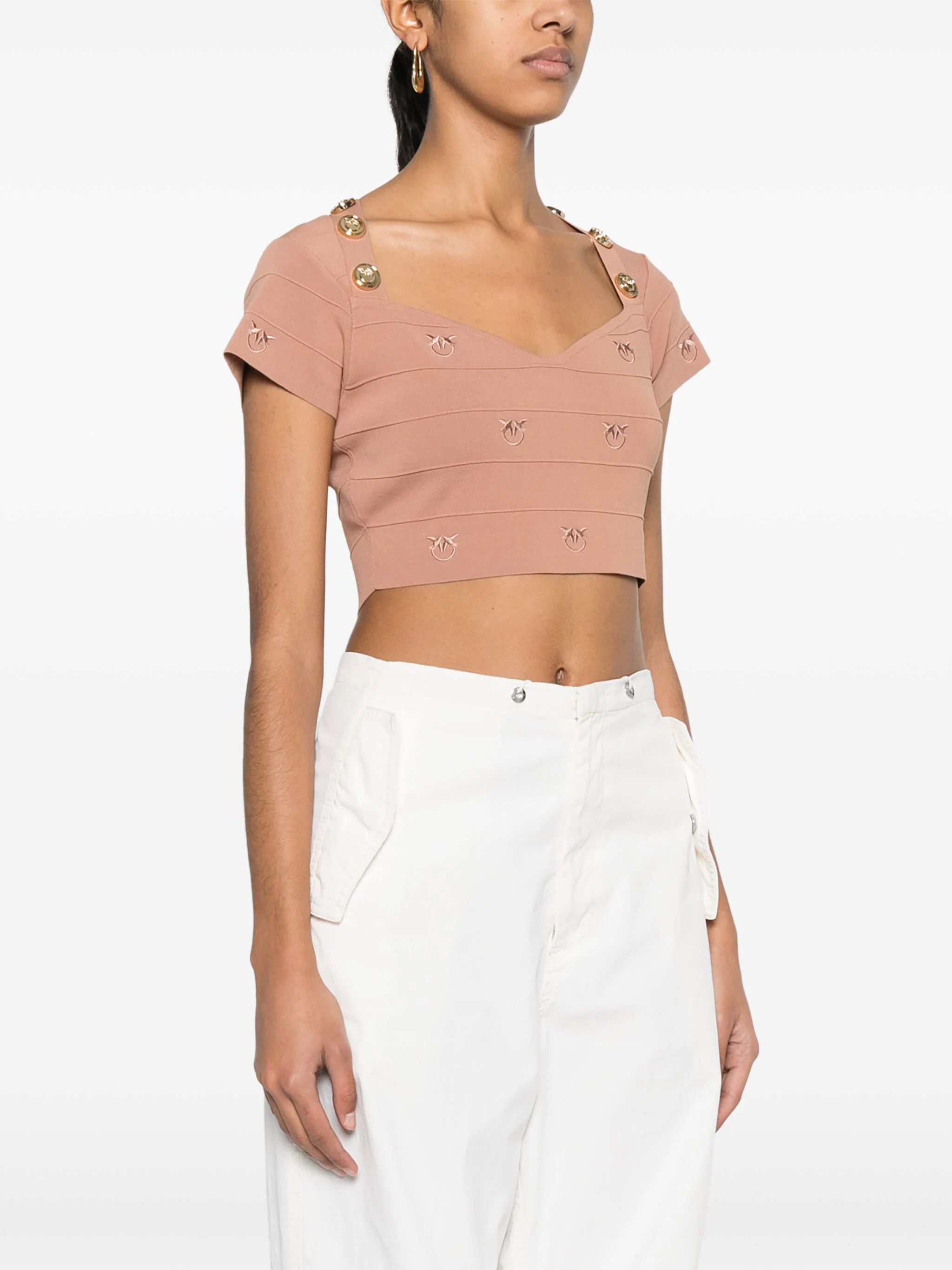 Pinko o1s22i1n0824 Hoodia Knitted Crop Top in Beige Size M / US 6-8 / IT 42-44 - 3 Thumbnail