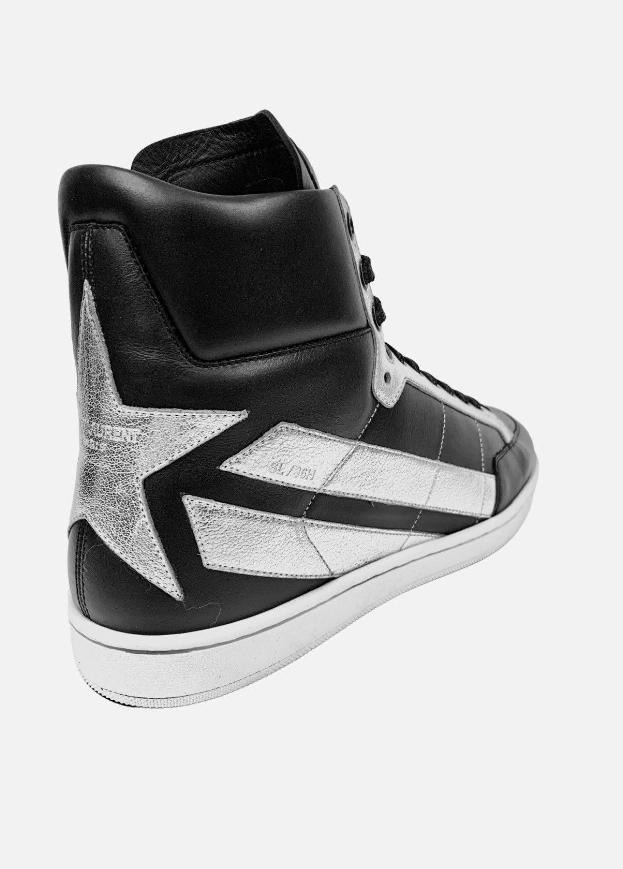 Yves Saint Laurent SAINT LAURENT MEN STAR-BACK LEATHER HIGHTOP BLACK SILVER Size US 11 / EU 44 - 7 Thumbnail