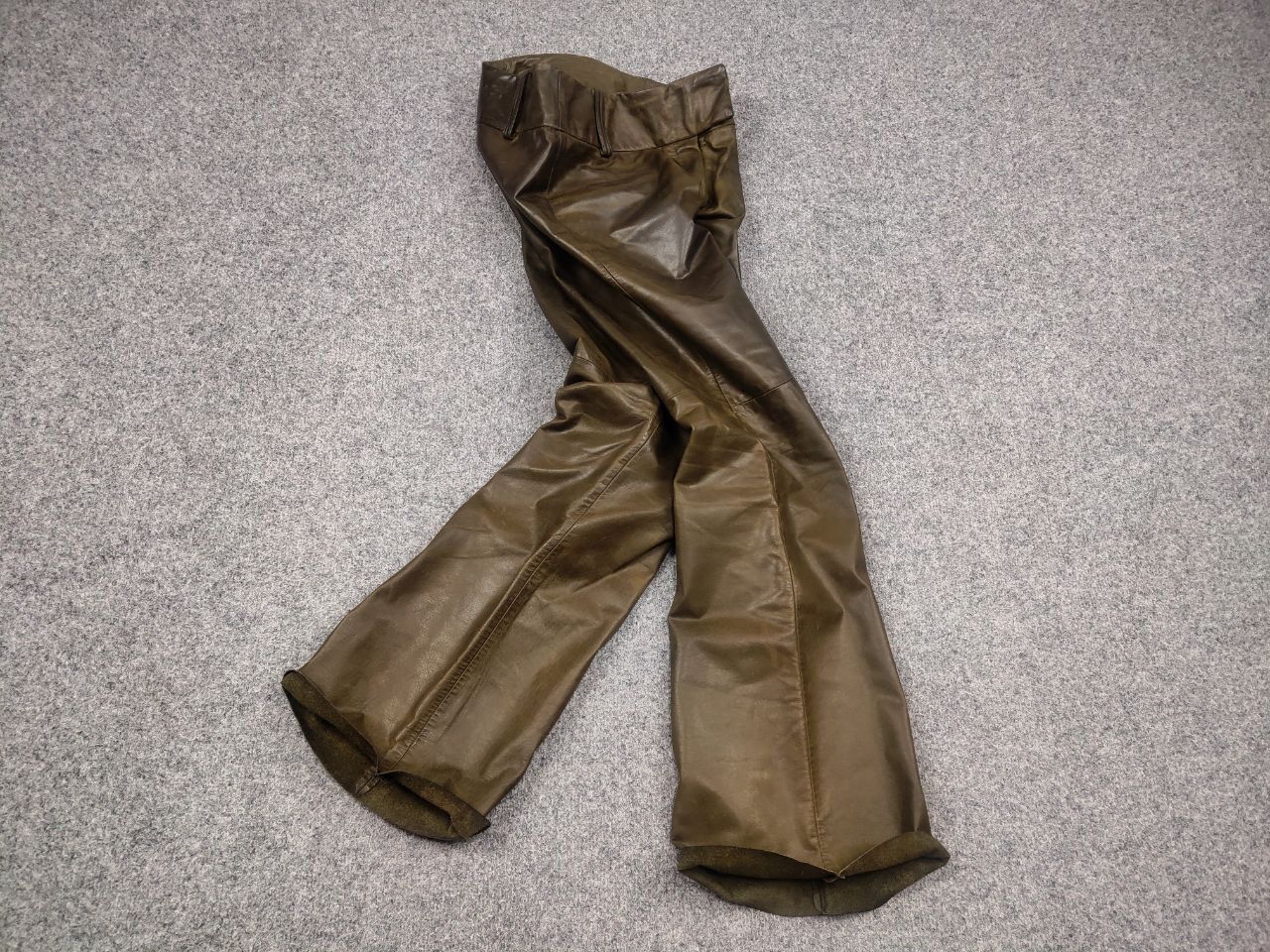 If Six Was Nine Leonardo Vintage Dark Green Faded Leather Flared Pants Y2K Size 36" / US 14 / IT 50 - 2 Thumbnail