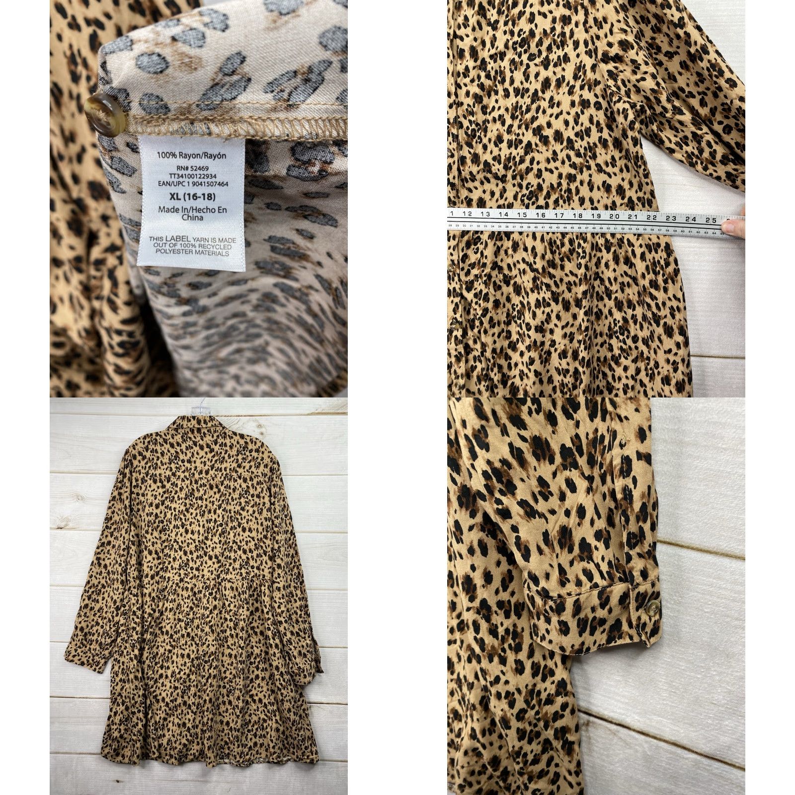 Vintage Time & Tru Dress XL 16/18 Animal Print Cheetah Boho Hippie Lightweight Flowy Dress Size XL / US 12-14 / IT 48-50 - 8 Thumbnail