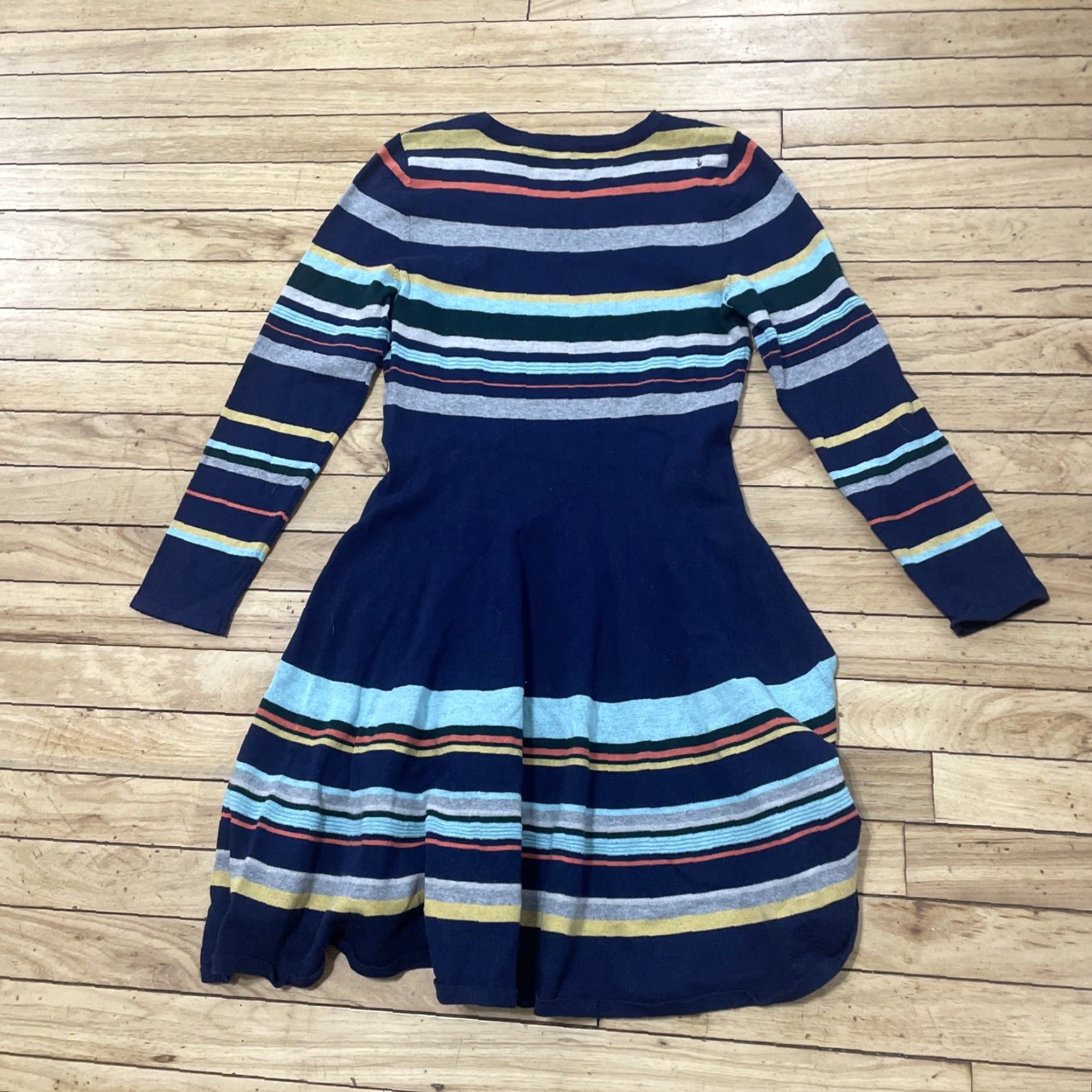 Vintage Moth Sweater Dress Women S Fit Flare Stripe Blue Merino Wool Blend Boho Cozy Dress Size S Size S / US 4 / IT 40 - 2 Thumbnail