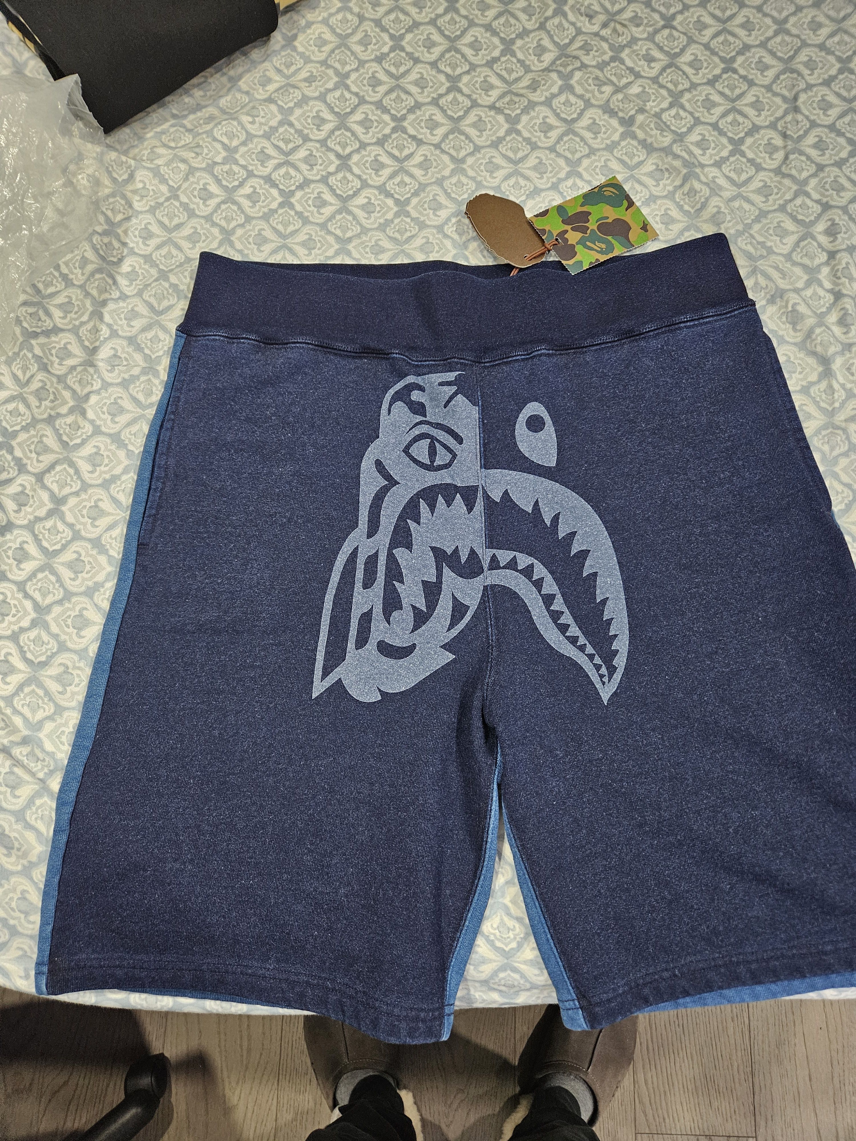 image of Bape Indigo Tiger Shark Sweat Shorts, Men's (Size 38)