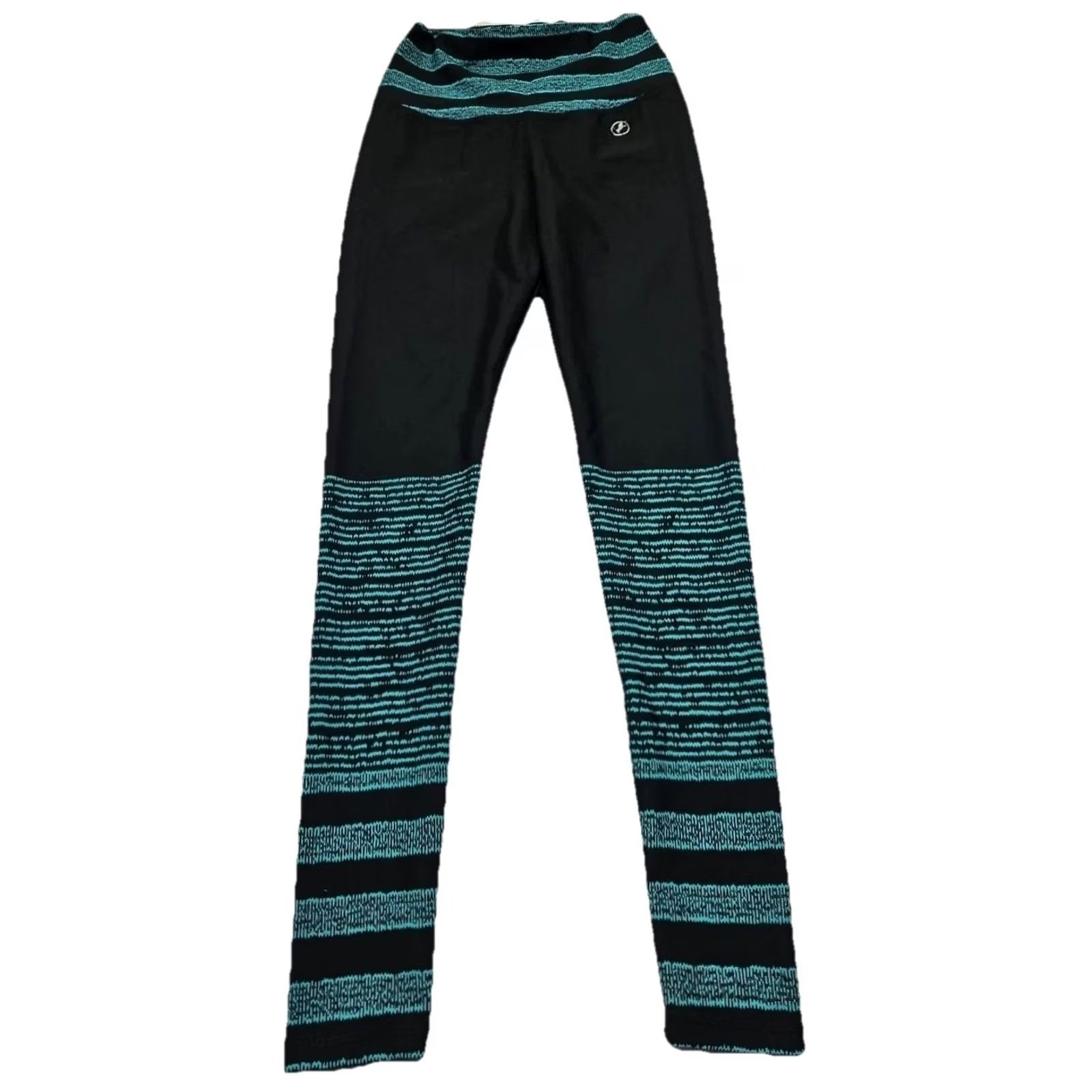 Vintage ABS2B Women’s Leggings Medium Black Green Yoga Workout Stretch Activewear USA Size 32" / US 10 / IT 46 - 2 Thumbnail