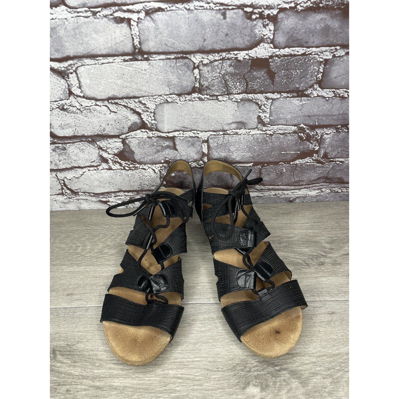 JOSEF SEIBAL Josef Seibel Ruth 29 Black Leather Casual Lace Heel Sandals Size US 9.5 / IT 39.5 - 15 Thumbnail
