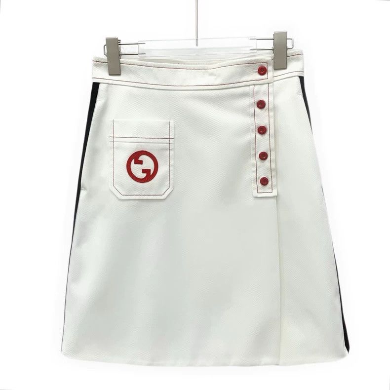 Gucci Gucci 23 white side striped webbing logo embroidered cotto Size 26" / US 2 / IT 38 - 1 Thumbnail