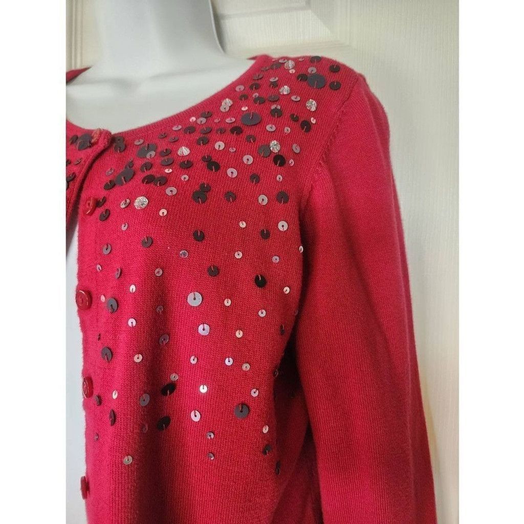 Other Christopher & Banks Red Sequint Sweater Size XXS / US 00 / IT 34 - 2 Thumbnail