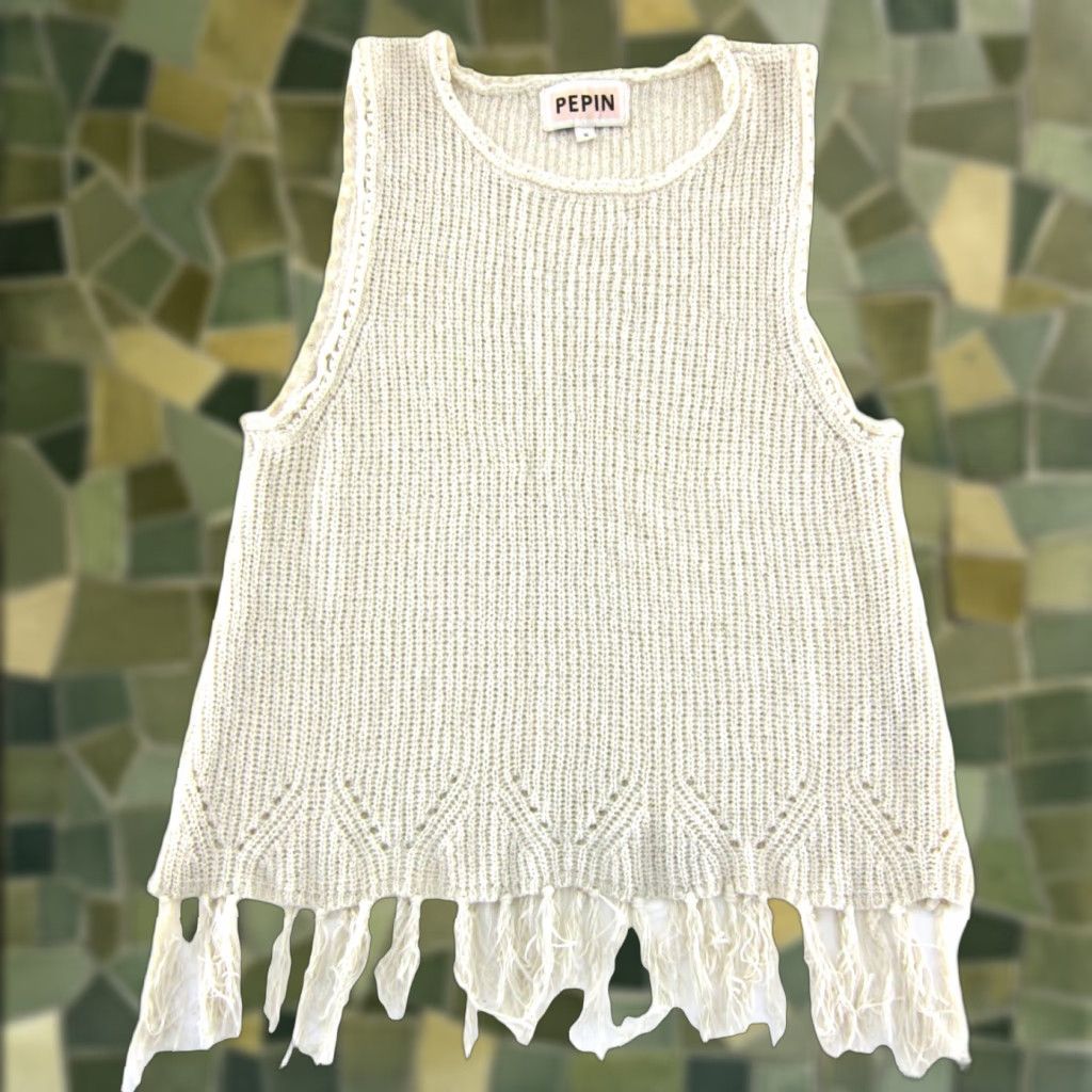 Anthropologie Pepin Ivory Knit Fringe Boho Festival Tank Vest S Shirt Womens Size S / US 4 / IT 40 - 1 Thumbnail