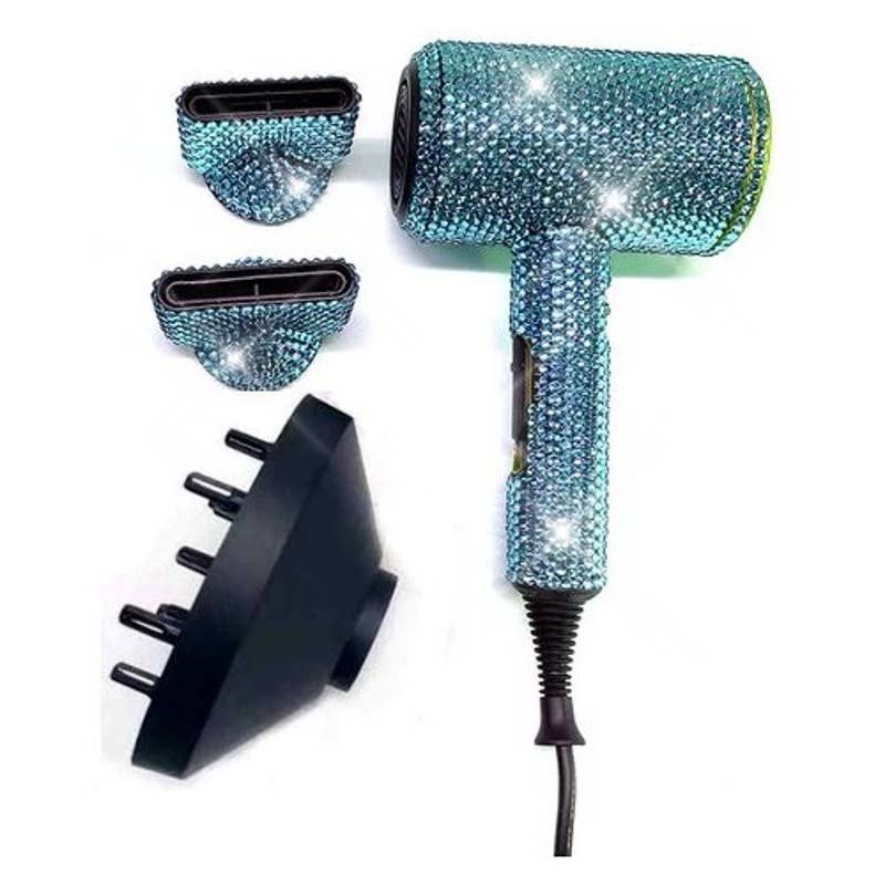 image of NWT Sparkling Bling Swarovski Crystal Rhinestone Hair Dryer in Blue, Women's