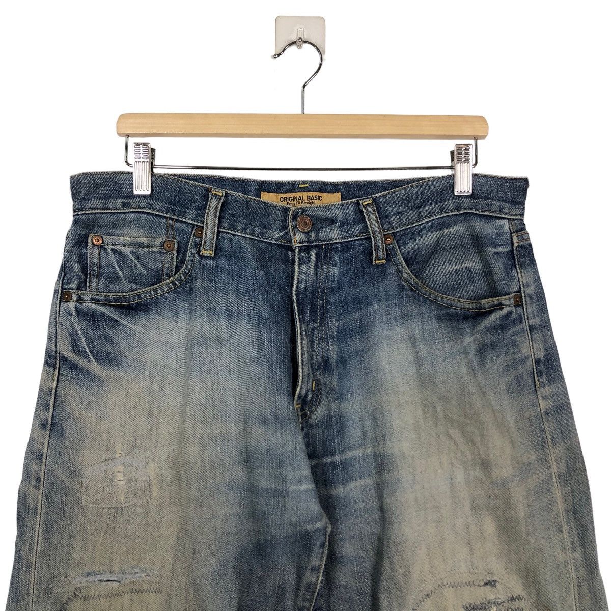 Japanese Brand 🔥90’s Vintage Distressed Denim Jeans Basic Straight S-003 Size US 34 / EU 50 - 3 Thumbnail