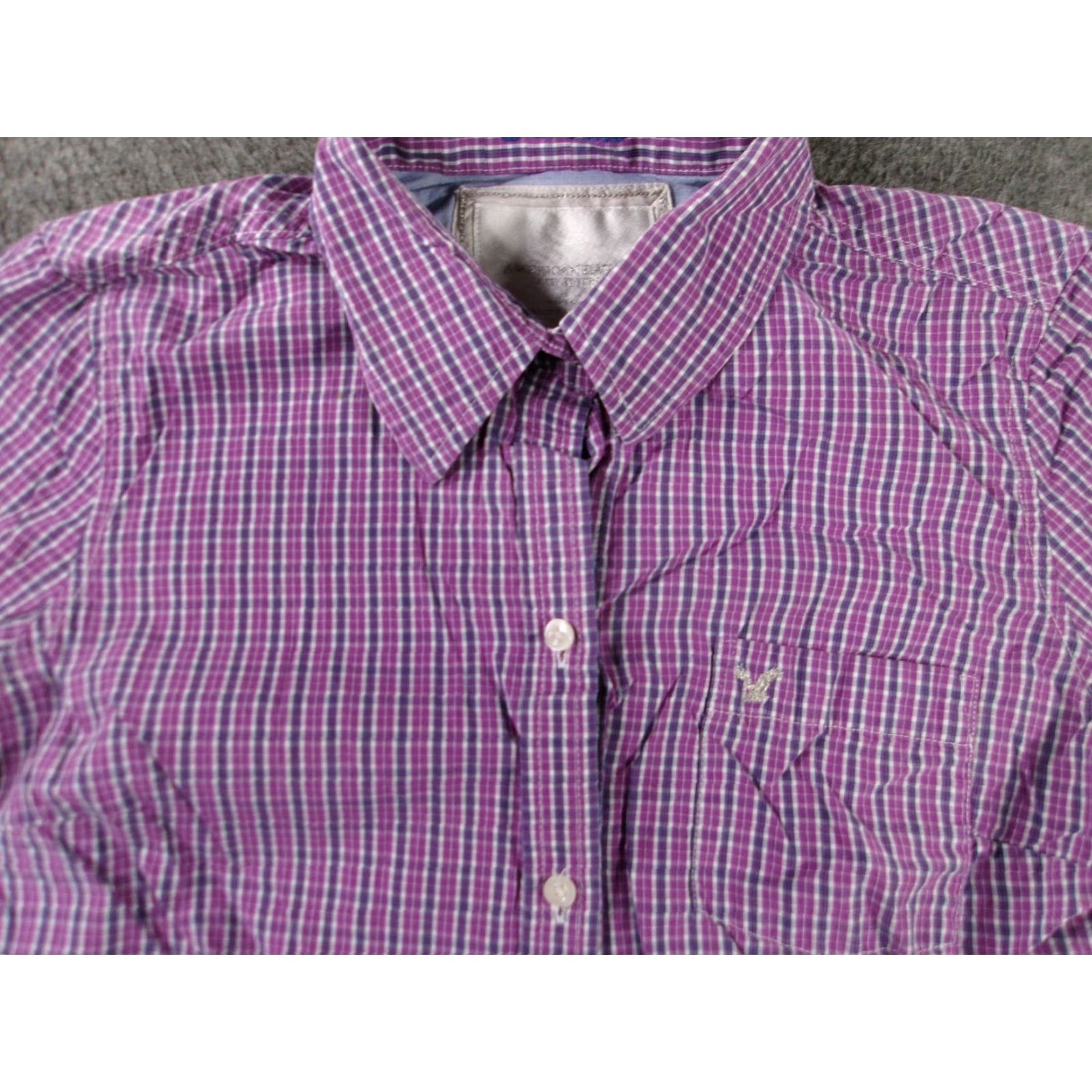 Vintage VINTAGE American Eagle Shirt Womens S Purple Plaid Button Up Long Sleeve Pocket Fitted Embroidered Logo Chest Pocket Button Front Collared 100% Cotton Size S / US 4 / IT 40 - 2 Thumbnail