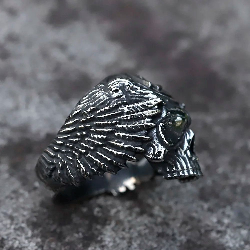 Jewelry skull and Valknut Ring Streetwear Jewelry Fashion Gift Size ONE SIZE - 4 Thumbnail