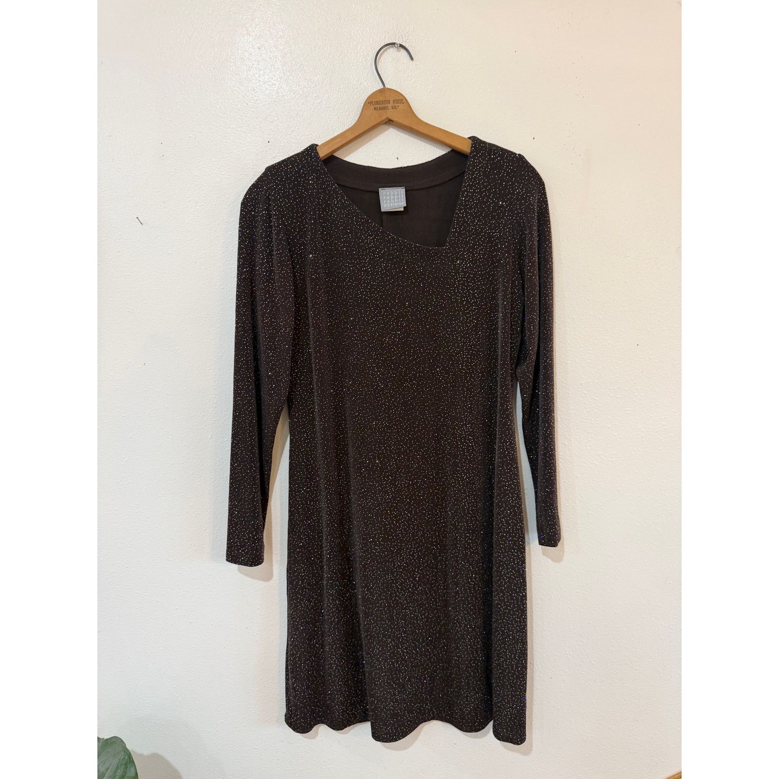 Other 90s Chocolate Brown Asymmetrical Neckline Sparkle Dress Size XL / US 12-14 / IT 48-50 - 4 Thumbnail