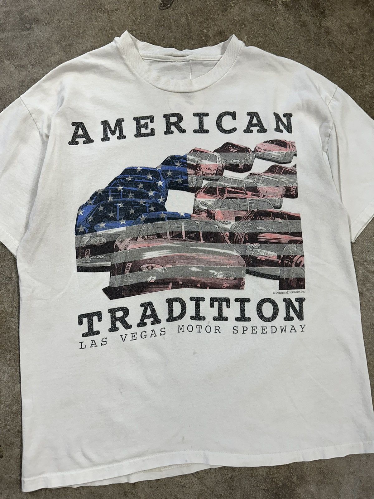 NASCAR Vintage 90s Las Vegas Motor Speedway USA Flag Racing T-Shirt Size US L / EU 52-54 / 3 - 3 Thumbnail