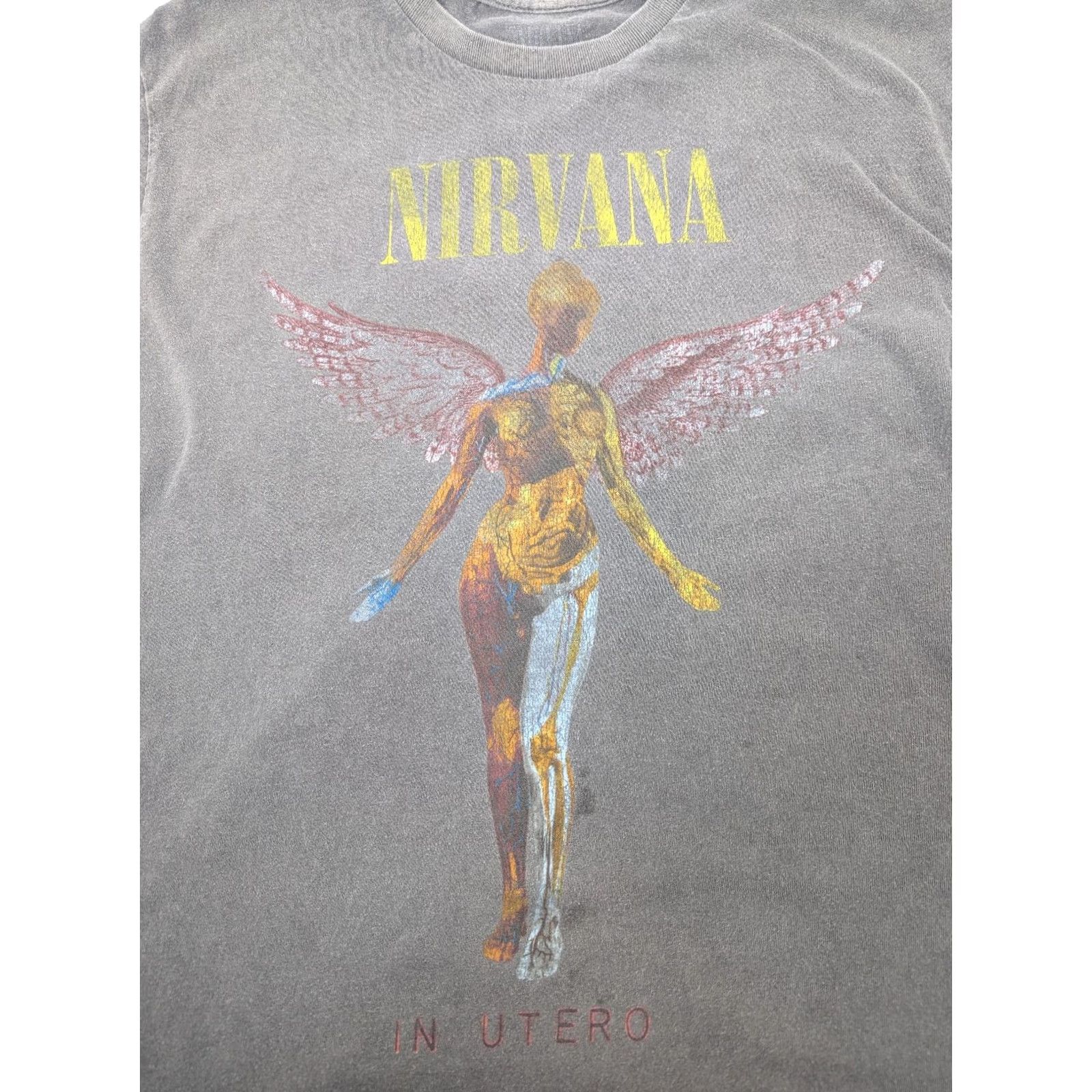 Vintage Nirvana Graphic T-Shirt Gray Short Sleeve Crew Neck Mens S/M Band In Utero Retro Logo 90s Size US S / EU 44-46 / 1 - 2 Thumbnail