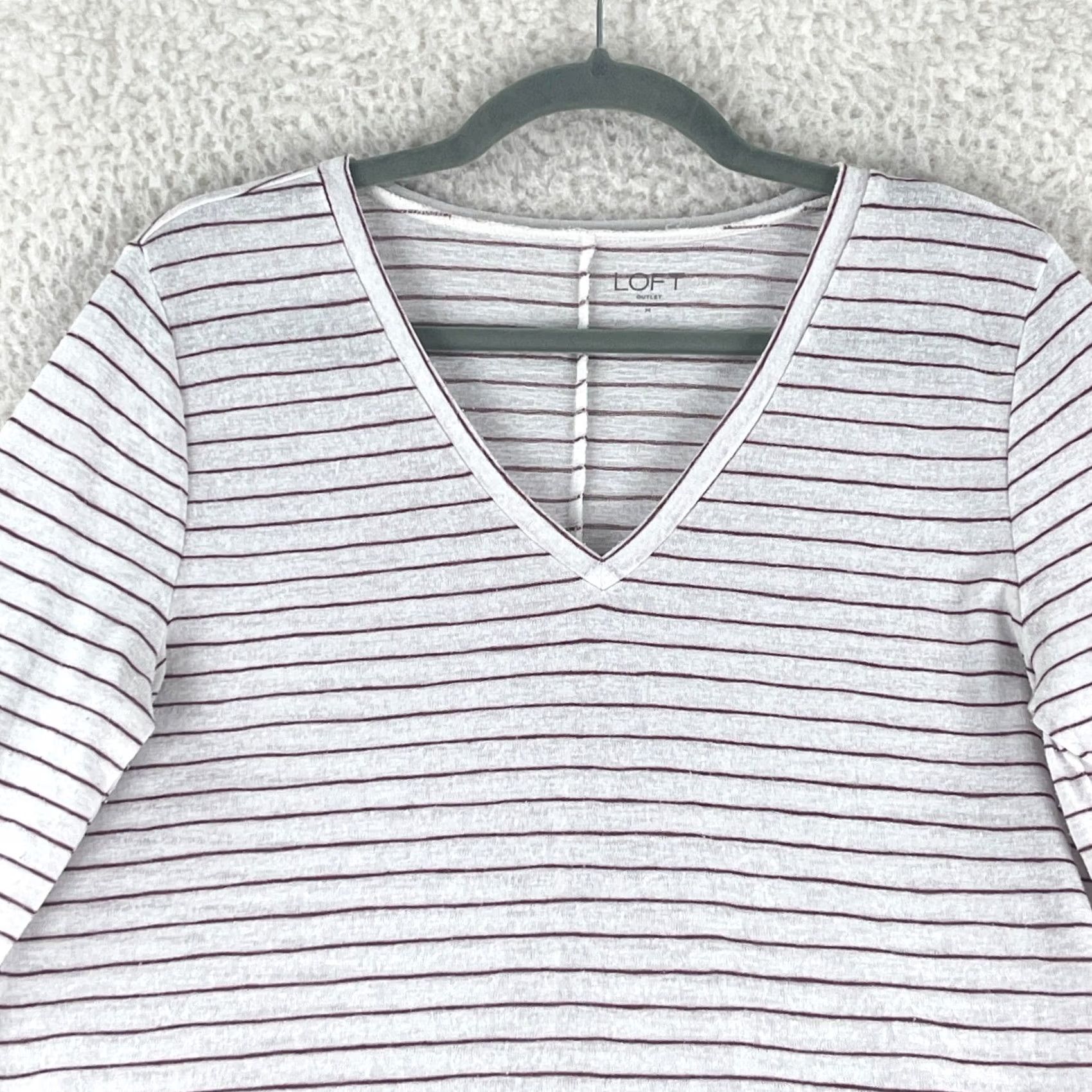 Loft LOFT White Stripe v-Neck Shirt Womens Long Sleeve Pullover Size M Casual Size M / US 6-8 / IT 42-44 - 3 Thumbnail