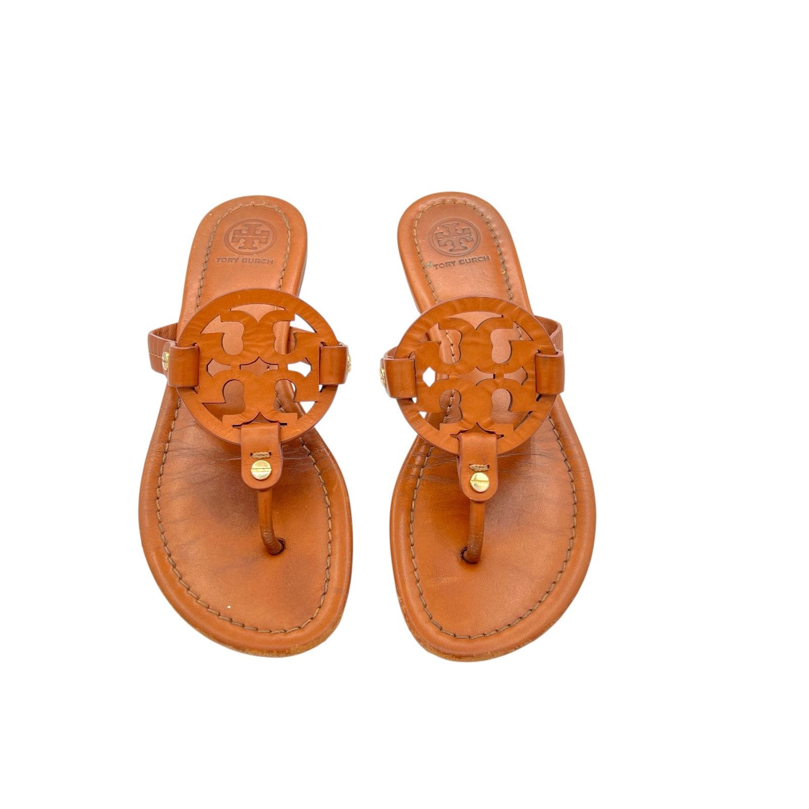 Tory Burch Miller Leather Medallion Sandal 6.5 Tan Minimal in Brown, Women's