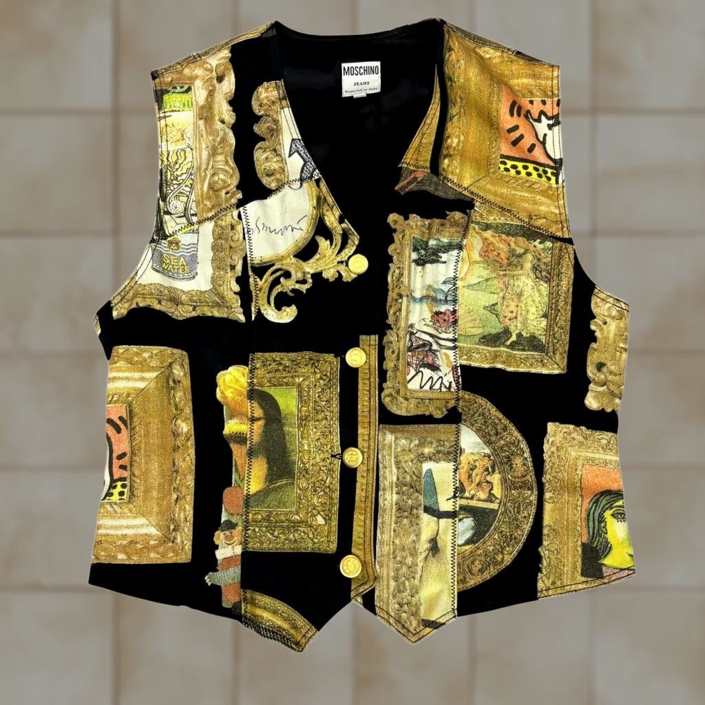 Moschino VINTAGE Moschino Jeans Art Framed Masterpieces Vest Women’s S Small Franco Yellow 90s Artwork Mens? Size 28" / US 6 / IT 42 - 1 Thumbnail