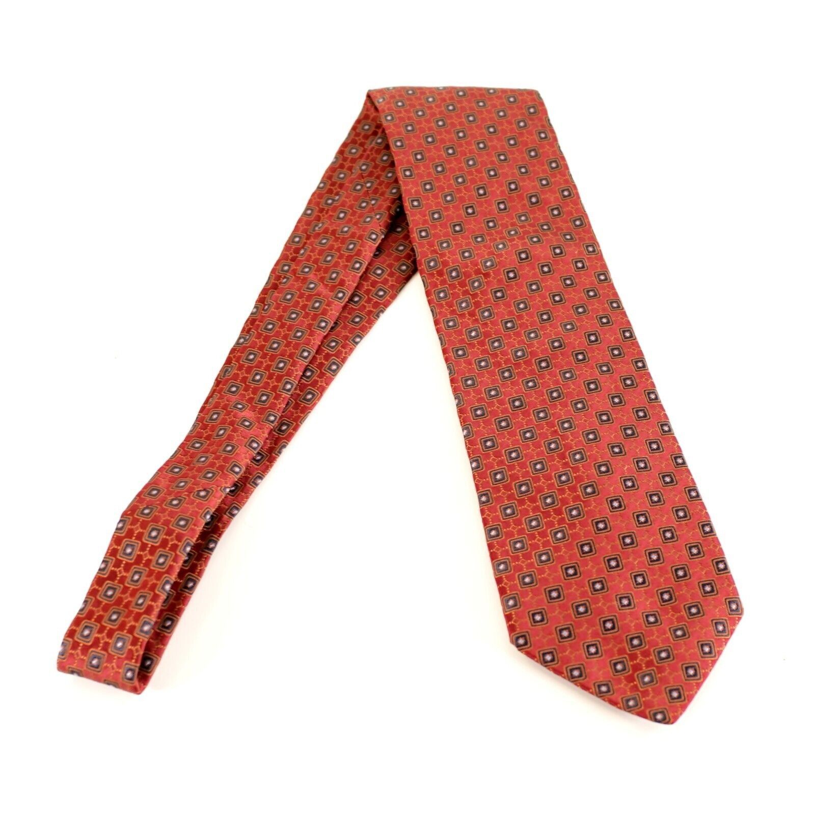 Ike Behar Ike Behar New York Red Black Geometric Woven Wide Silk Tie Size ONE SIZE - 7 Thumbnail
