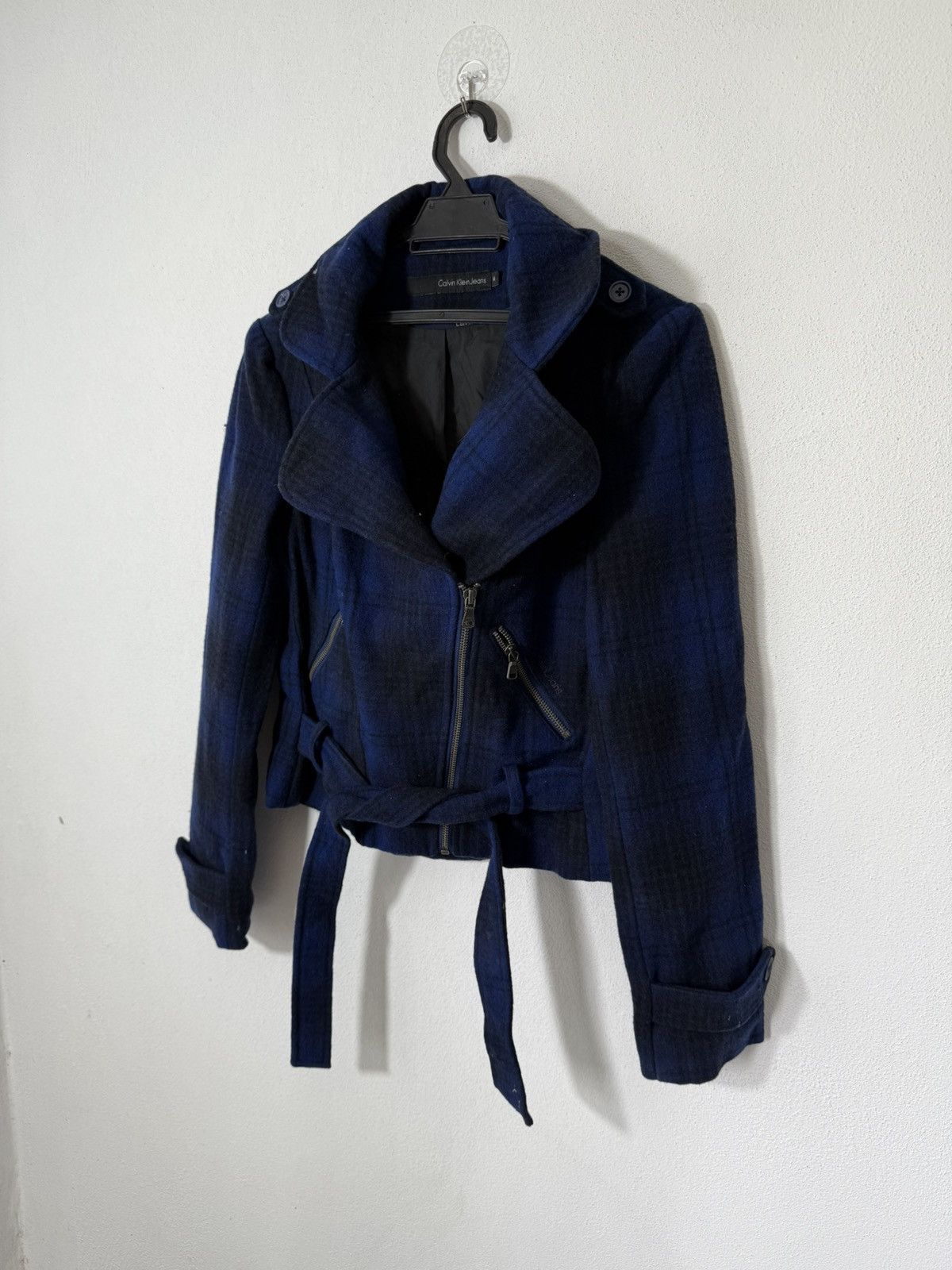 Calvin Klein × Calvin Klein 205W39NYC CALVIN KLEIN ASYMMETRIC JACKET BIKER DESIGN BLUE BLACK PLAID Size M / US 6-8 / IT 42-44 - 2 Thumbnail