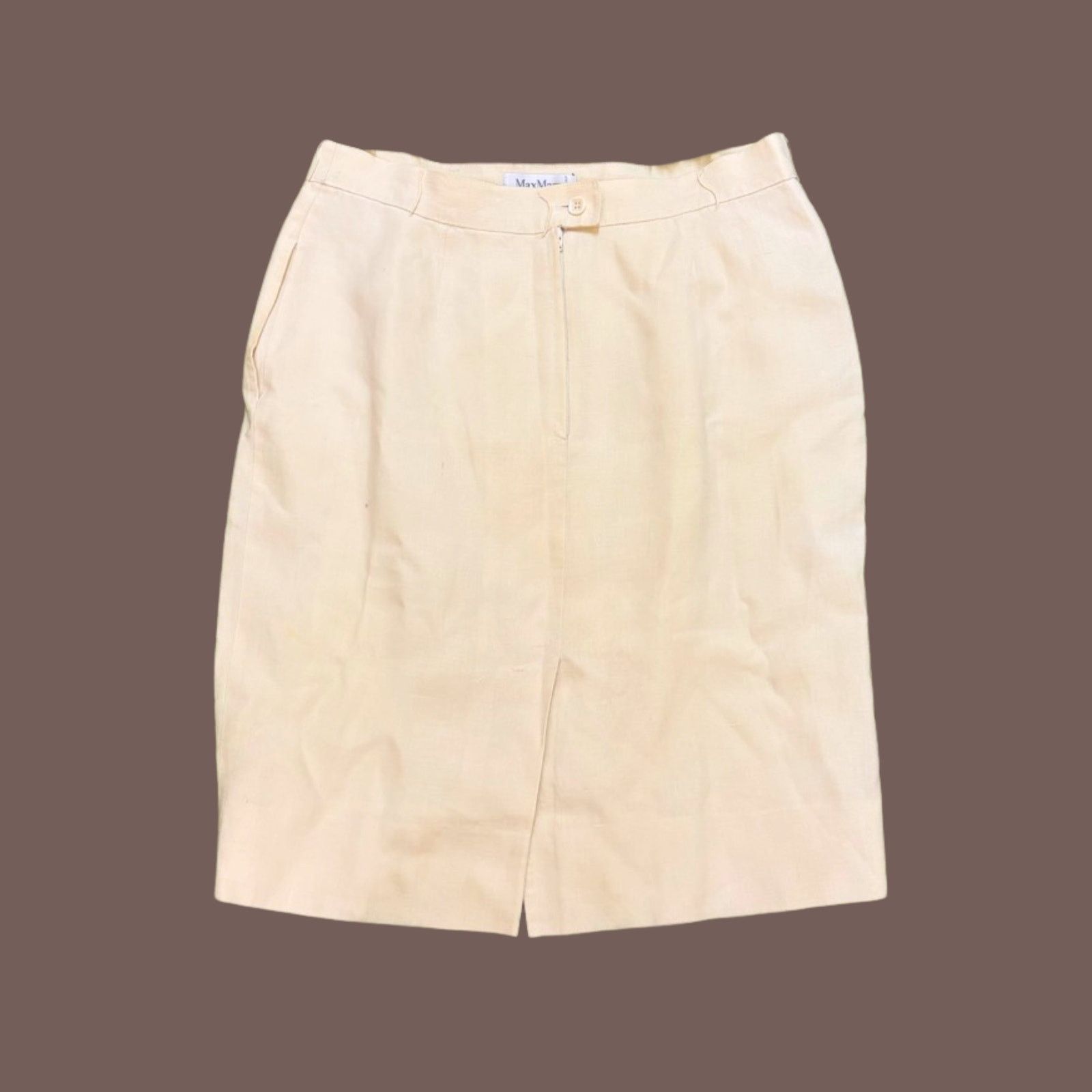 Max Mara × Vintage VTG Linen Pencil Skirt MaxMara Beige Italy Minimal 90s Size 36" / US 14 / IT 50 - 1 Thumbnail