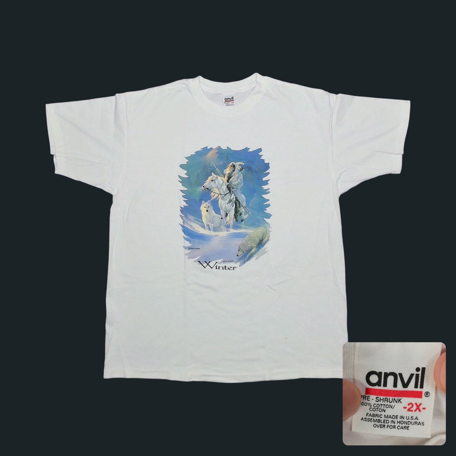 Anvil Vintage | 90s Hermon Adams "Winter" Single Stitch Art Tee Size US XL / EU 56 / 4 - 1 Thumbnail