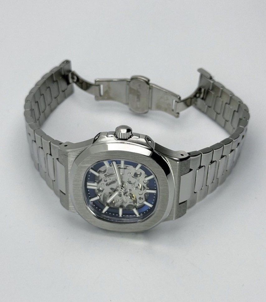 Japanese Brand Seiko Mod Nautilus Blue Skeleton Dial Steel Watch 41mm Size ONE SIZE - 3 Thumbnail