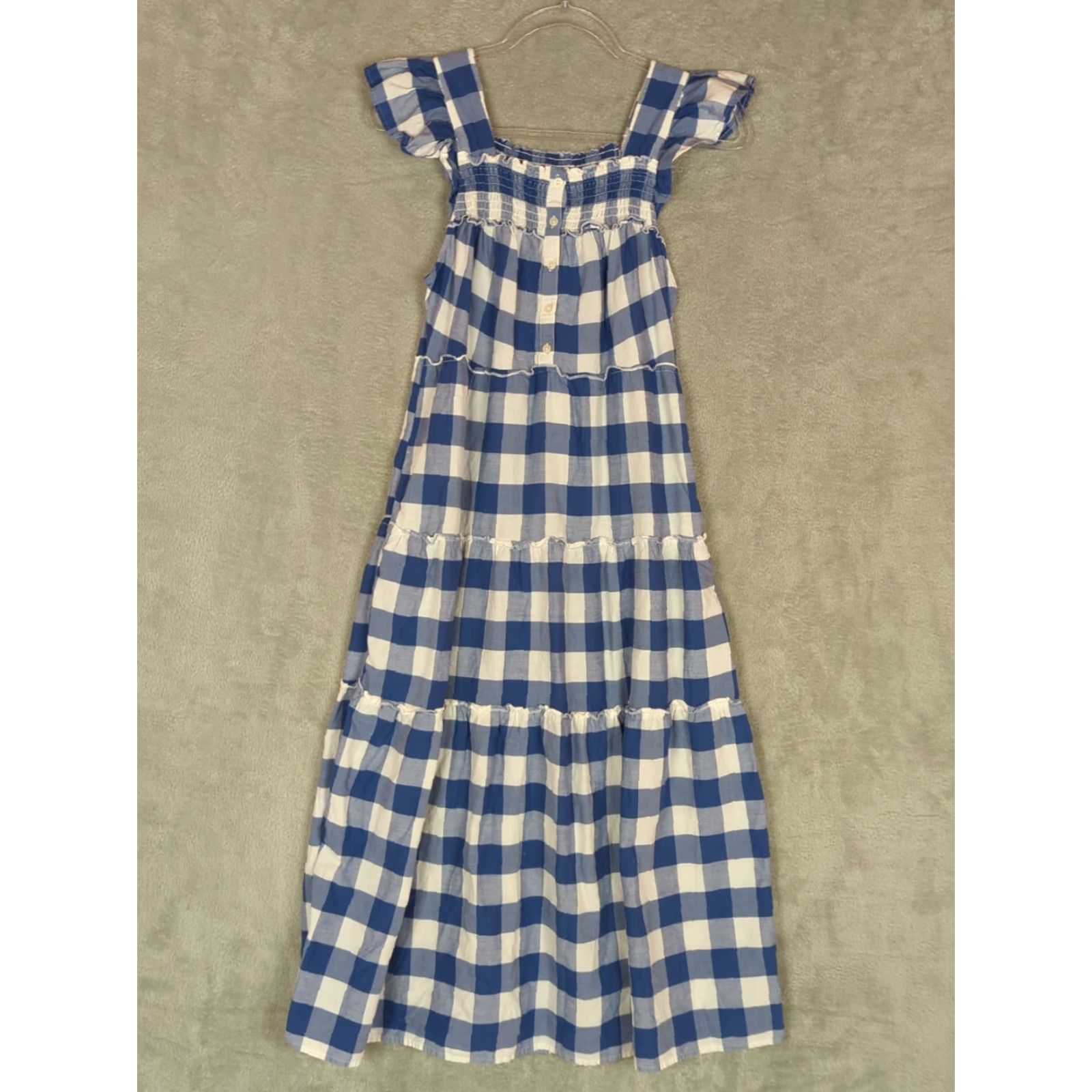 Old Navy Old Navy Midi Dress XS Blue White Check Smocked Gingham Cottagecore, Pockets, Lightweight, Sleeveless, Square Neck, Everyday Casual Women's Dress Size XS / US 0-2 / IT 36-38 - 2 Thumbnail