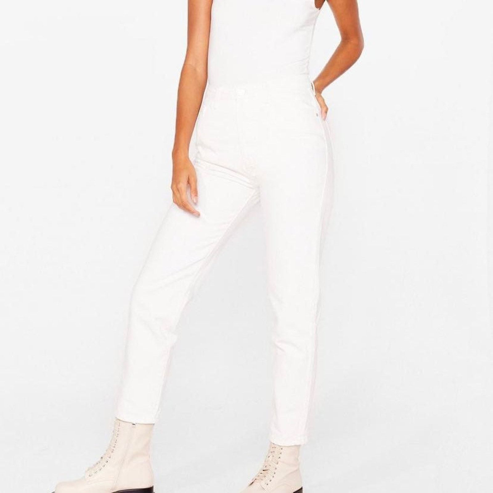 Nasty Gal Nasty Gal Redial Slim High Waisted Mom Jeans White Size 8 L Size 40" / US 18 - 2 Thumbnail