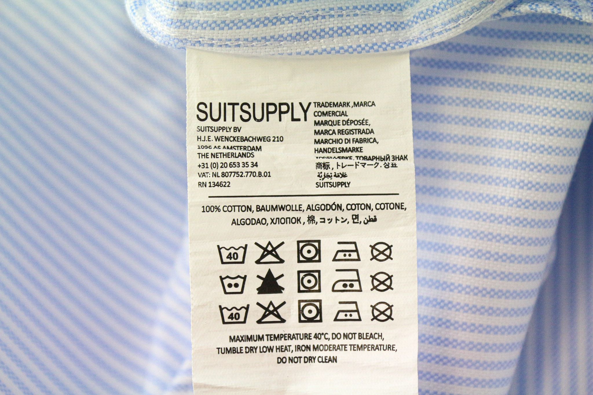 Suitsupply 40L/15 3/4L Extra Slim Blue Cotton Shirt 78579 Size 40L - 6 Thumbnail
