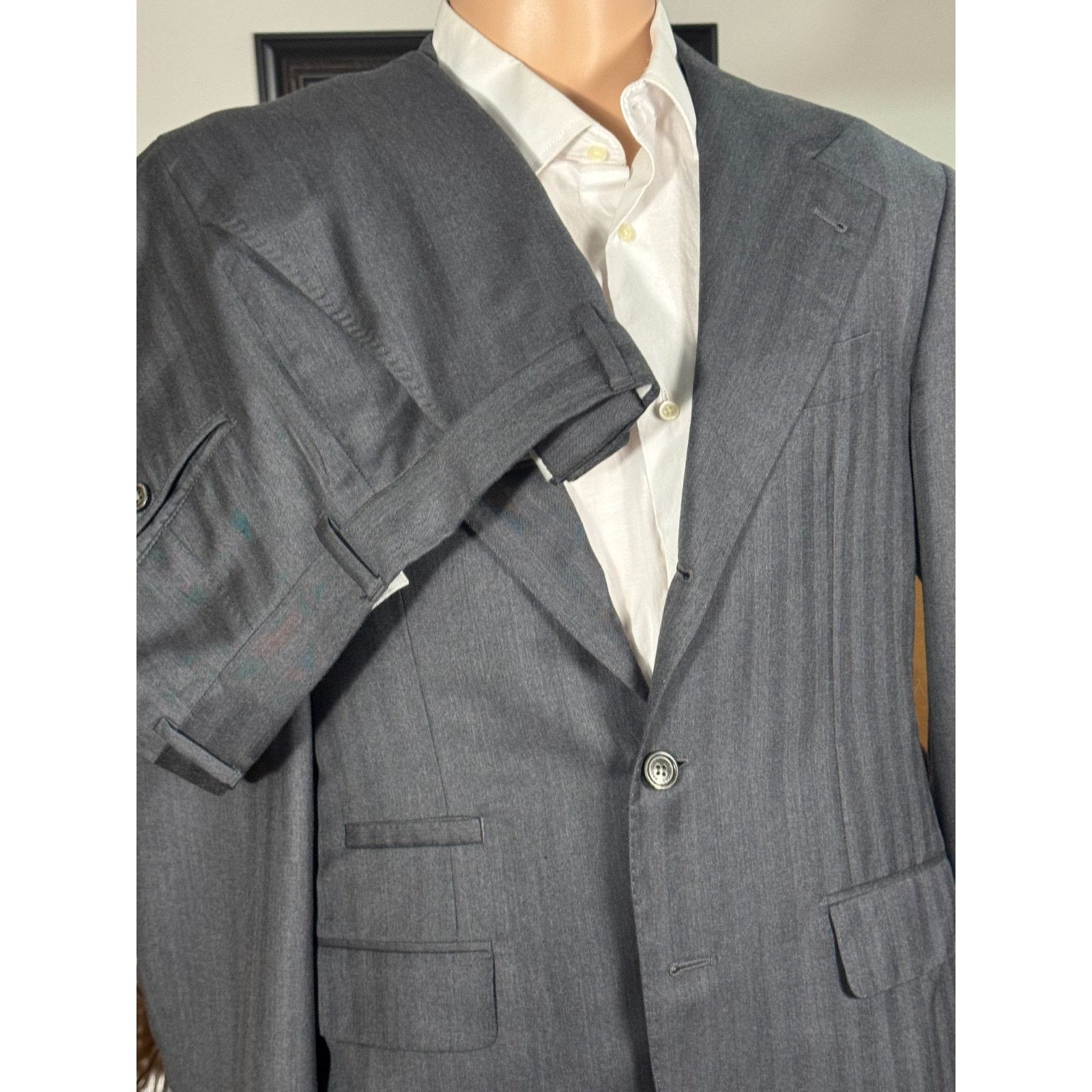 Brunello Cucinelli Brunello Cucinelli Charcoal Herringbone Suit 50EU 40R 34x28 Size 40R - 1 Thumbnail