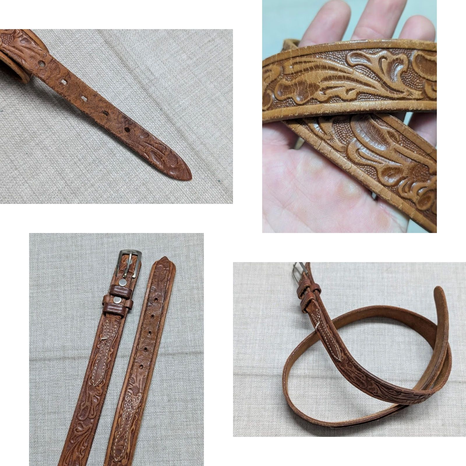 Vintage VINTAGE Looper belt Western Ranger belt 34 brown floral buckle cowhide leather Men Sized 34 Brown Floral Western Ranger belt Size 34 - 8 Thumbnail