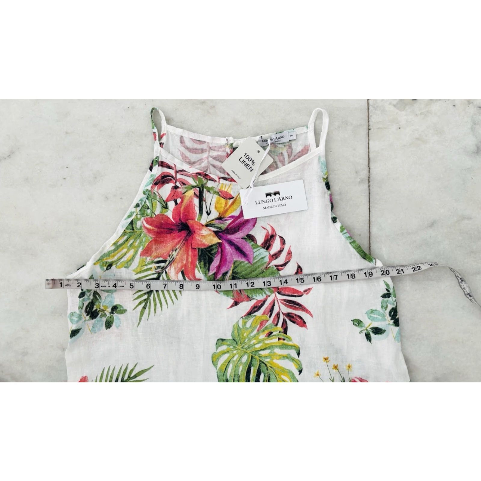 Lungo L'arno Women Dress Midi Sleeveless Floral Linen Boho Casual Summer  Spring Fall Large NWT
