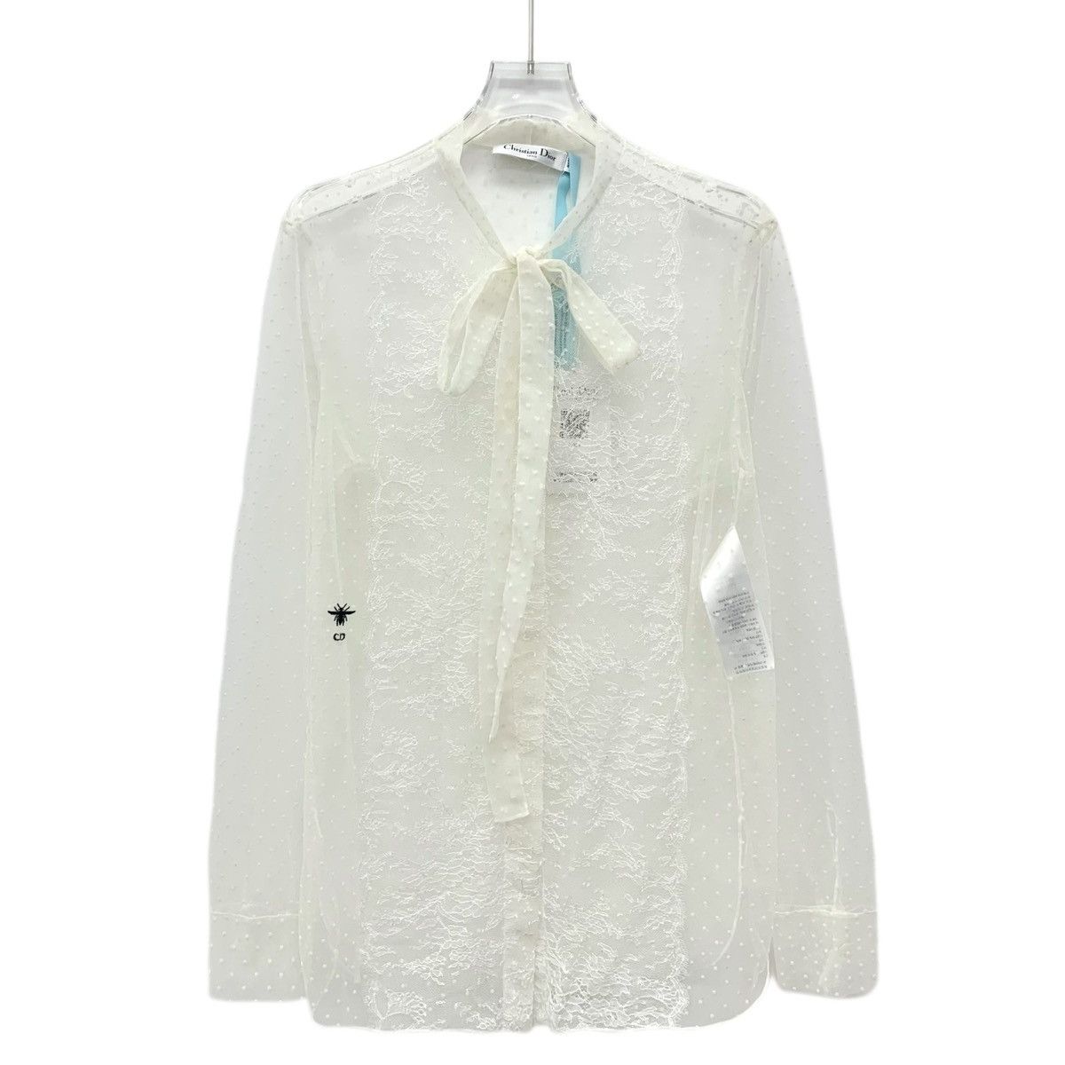 Dior Dior White Mulberry Silk Lace Tie Bow Lace Blouse Size XS / US 0-2 / IT 36-38 - 1 Thumbnail