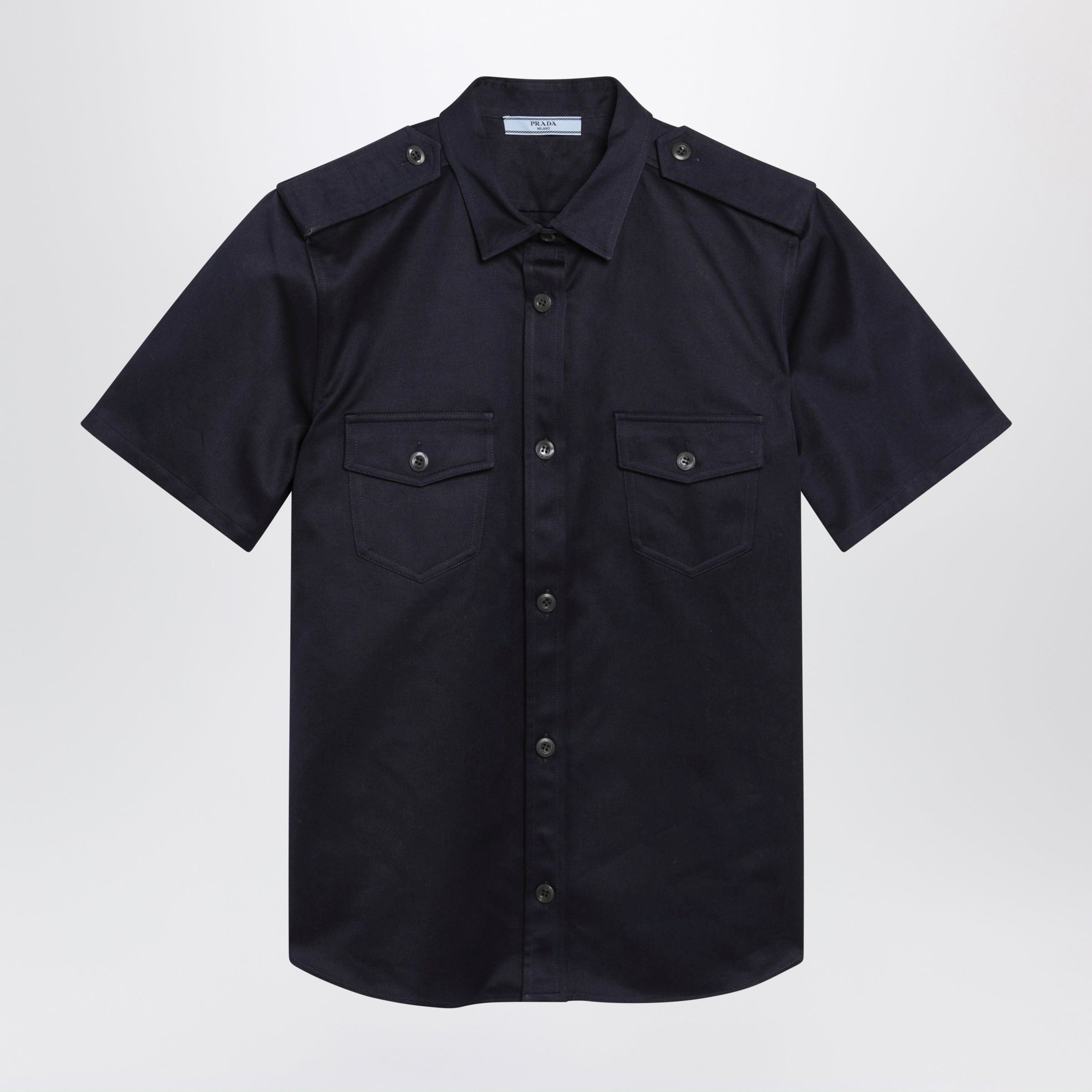 Prada Prada Short-Sleeve Chino Shirt In Blue Cotton Size S / US 4 / IT 40 - 1 Thumbnail