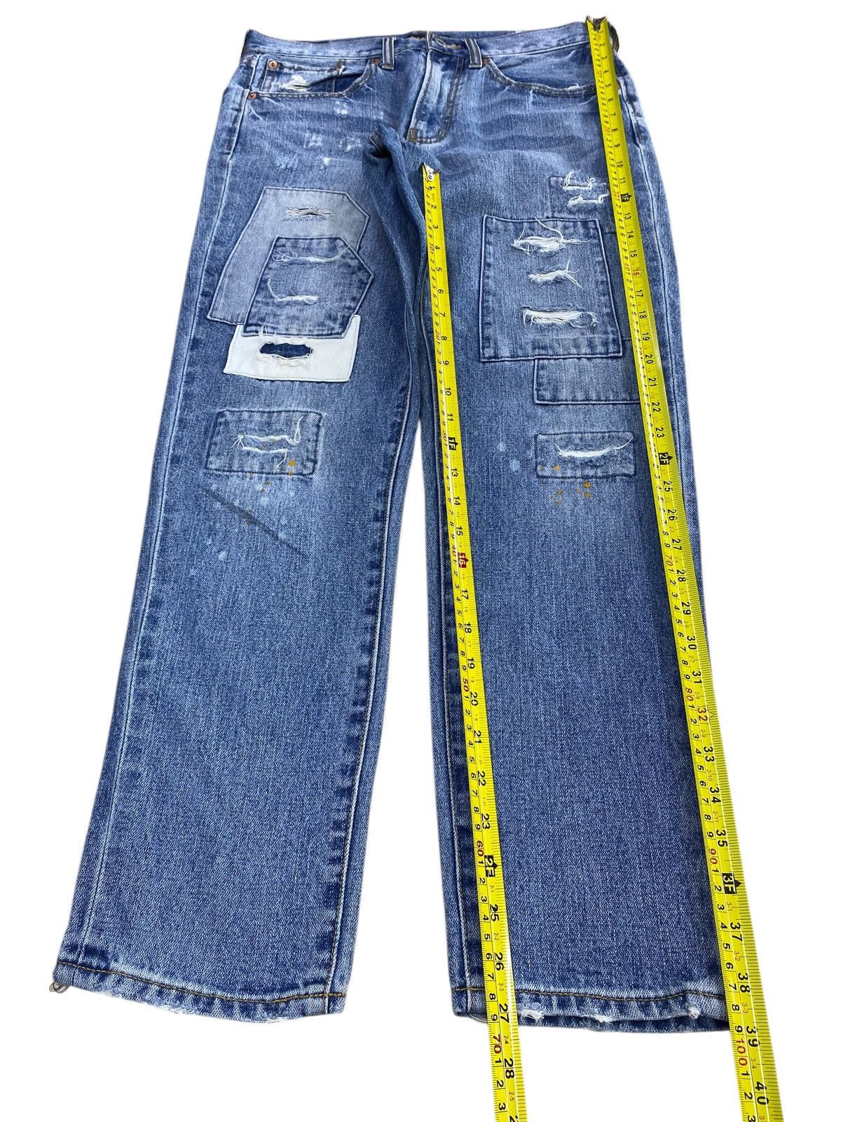 Japanese Brand Japanese Brand Acid Blue Wash Style Patchwork Jeans Size US 32 / EU 48 - 7 Thumbnail