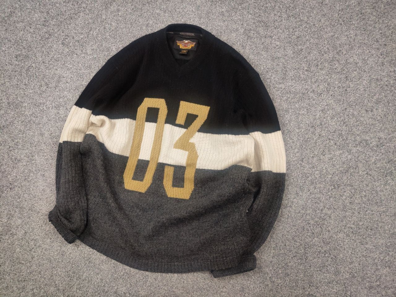 Harley Davidson Harley-Davidson Vintage Knit Sweater Striped V-Neck Japan Size US L / EU 52-54 / 3 - 4 Thumbnail