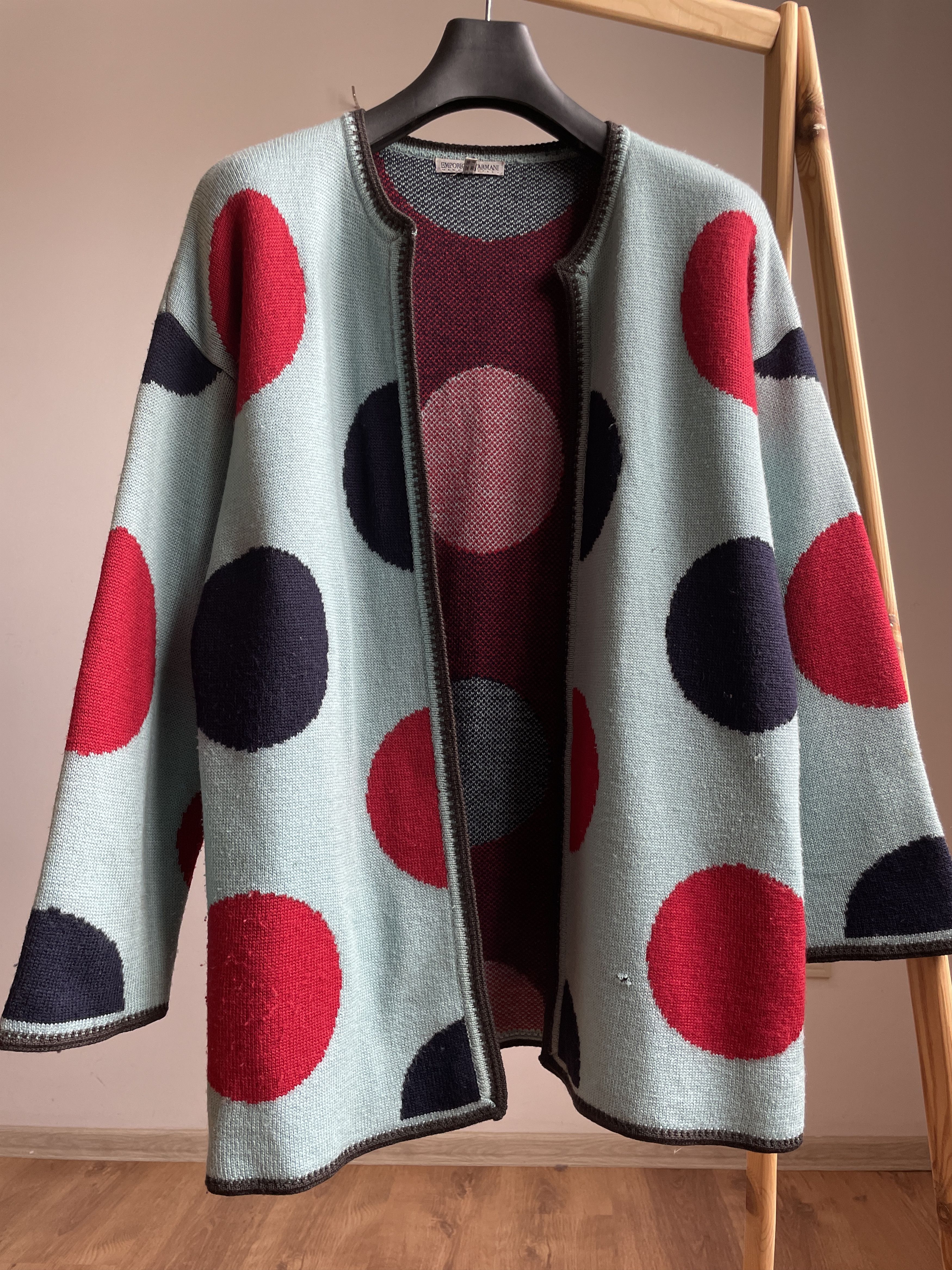 Emporio Armani Emporio Armani Vintage Wool Polka Dot Open Cardigan Jacket Size 3XL / US 20-22 - 3 Thumbnail