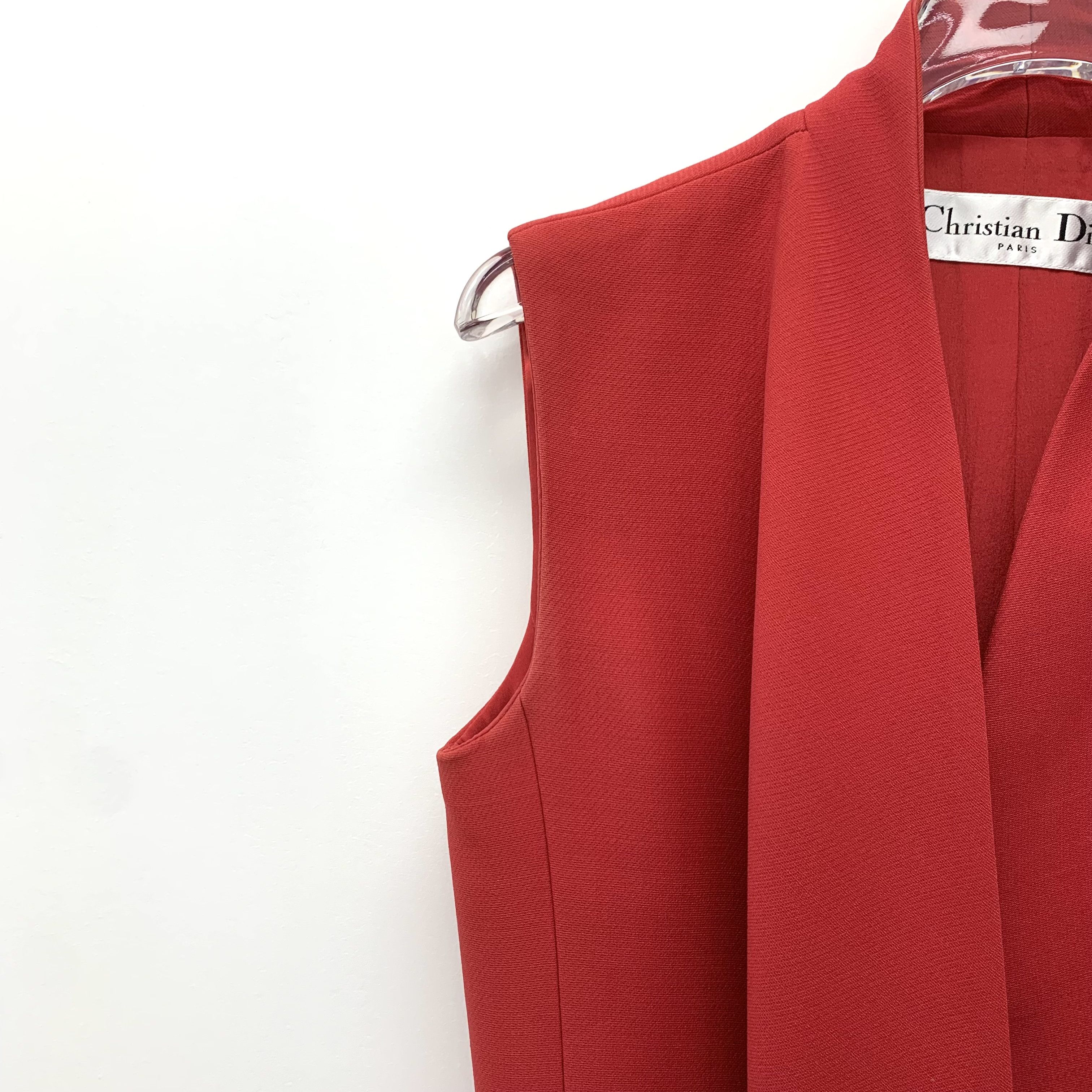 Dior CW0440 Christian Dior Red Sleeveless Belted Midi Dress Size XS / US 0-2 / IT 36-38 - 3 Thumbnail