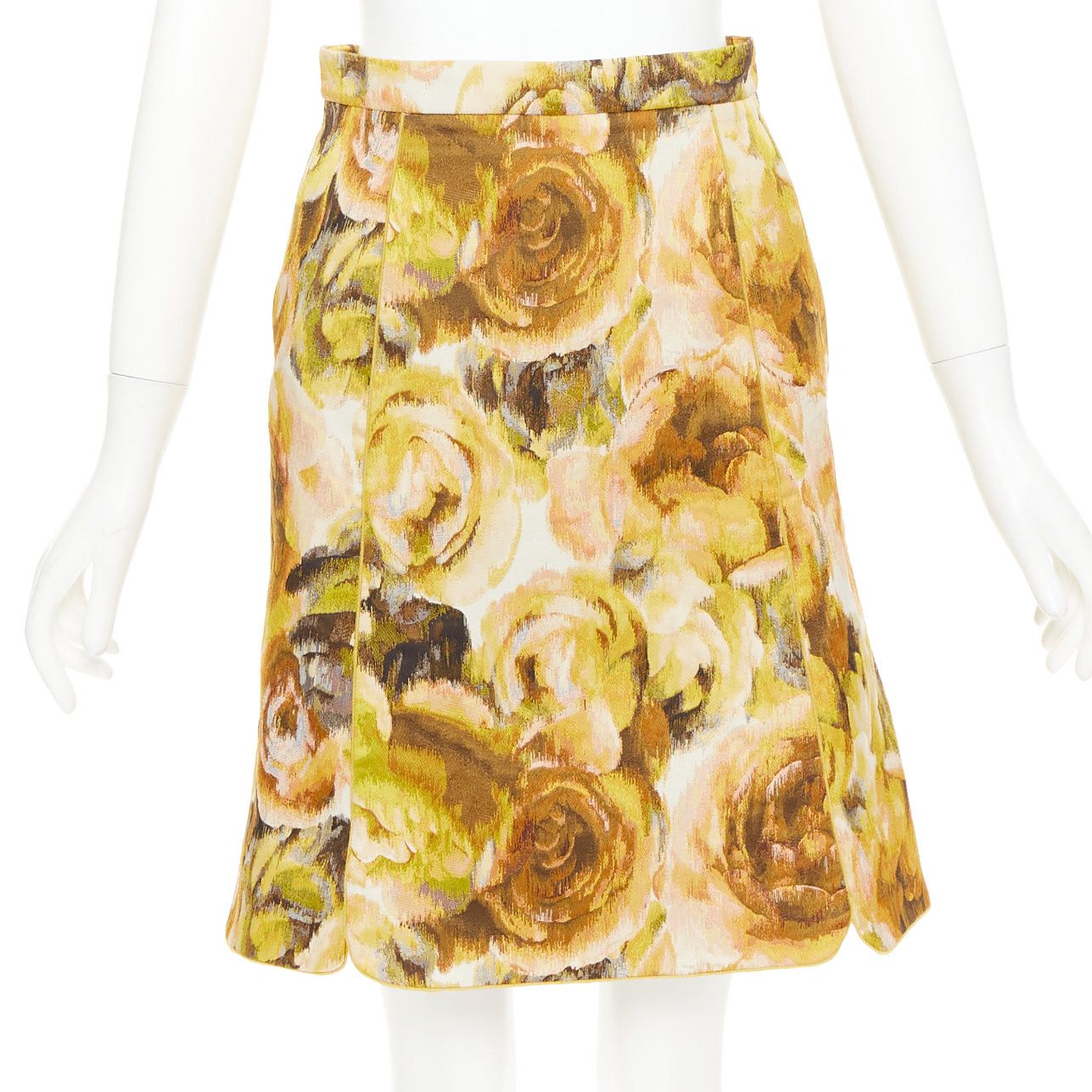 Giambattista Valli GIAMBATTISTA VALLI gold yellow floral jacquard high waist skirt IT40 XS Size 27" / US 4 / IT 40 - 1 Thumbnail