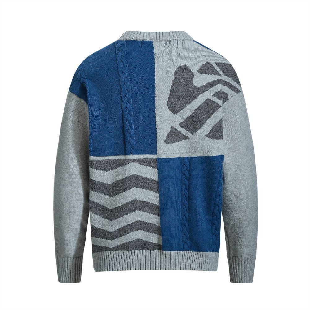 Vintage Men's irregular knitted contrast stitching crew neck sweater Size US M / EU 48-50 / 2 - 2 Thumbnail