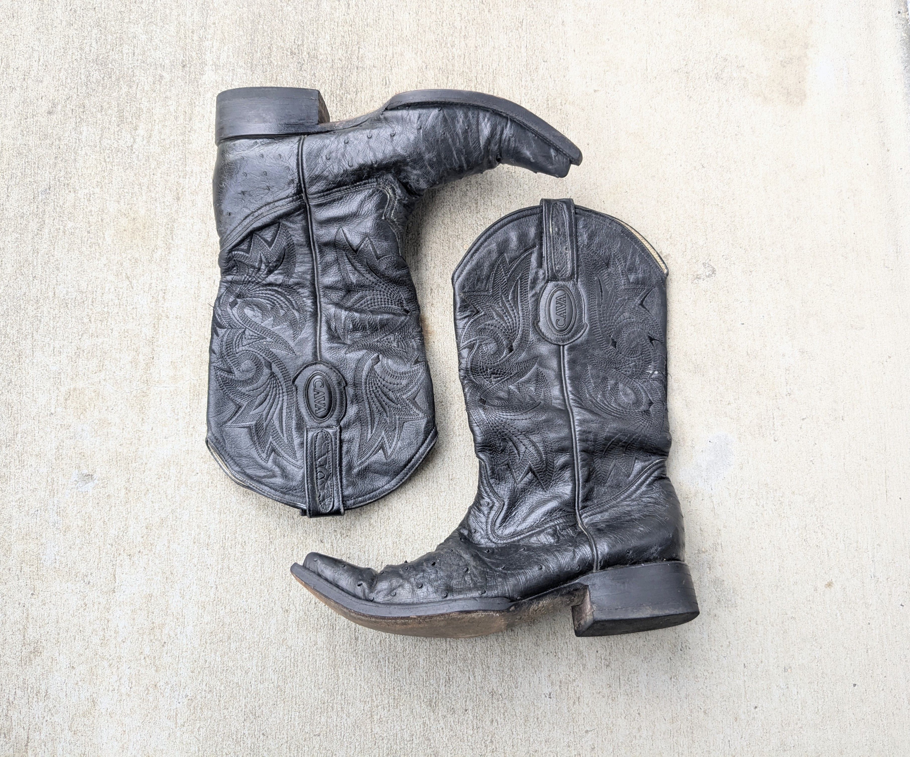 Genuine Leather Ostrich Cowboy Boots 9 Black Leather Mexico Botas Size US 9 / EU 42 - 1 Thumbnail