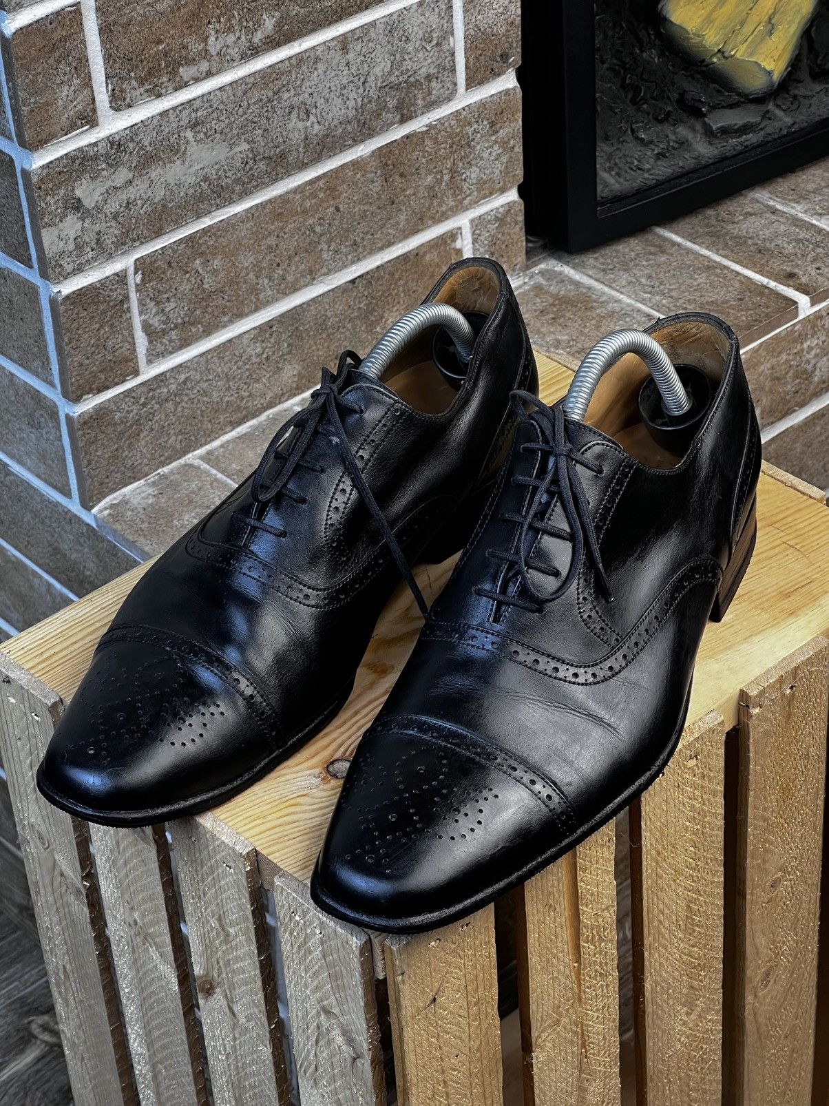 J.M Weston Black Leather Cap Toe Oxford Brogues Shoes UK7