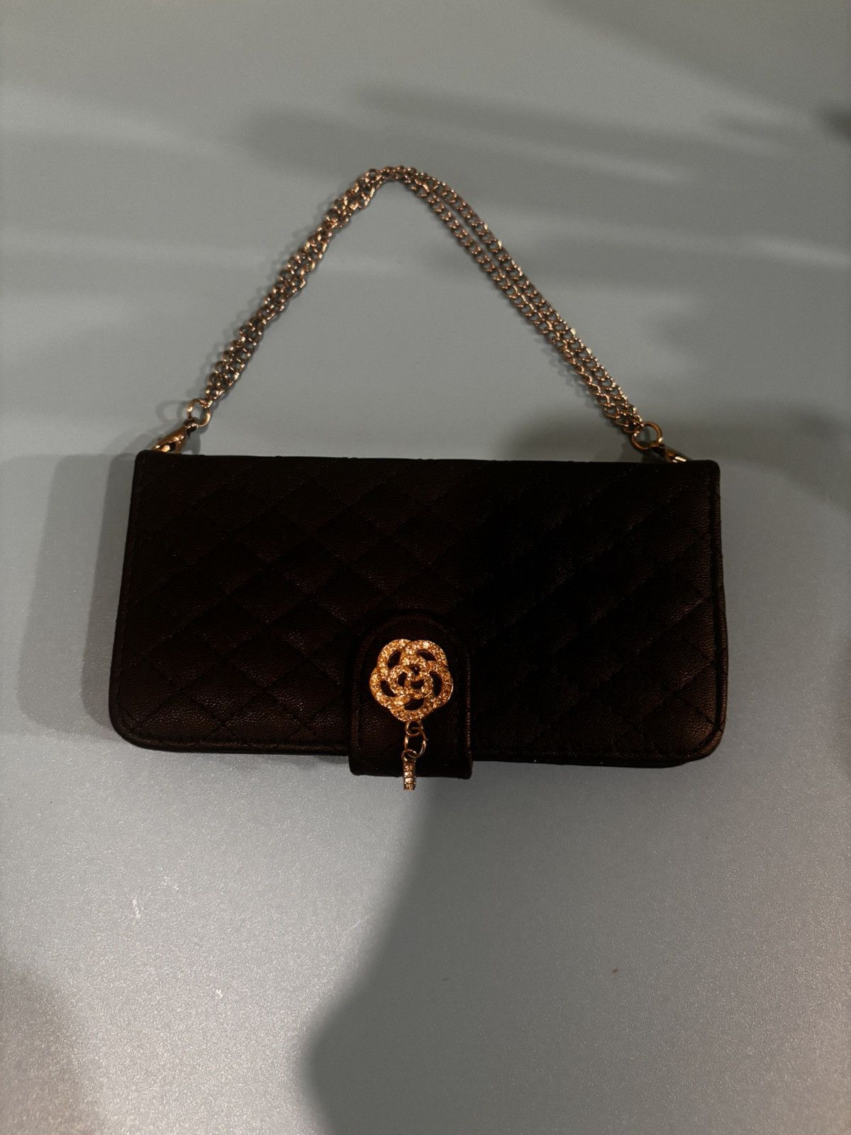 Other Black Quilted Wallet Phone Case with Chain Strap Size ONE SIZE - 1 Thumbnail